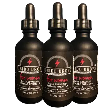 Libido Drops™ for Women 3-bottle pack — front labels showing natural female libido support supplement