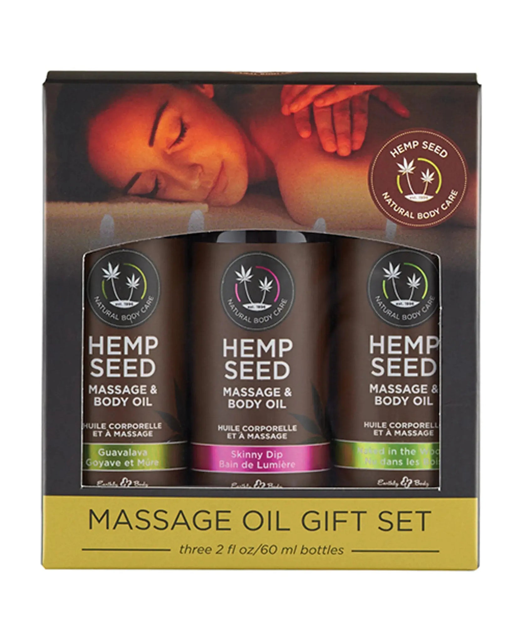 MASSAGE OIL GIFT SET BOX 3 2OZ BOTTLES SKINNY DIP NAKED IN THE WOODS GUAVALAVA Earthly Body