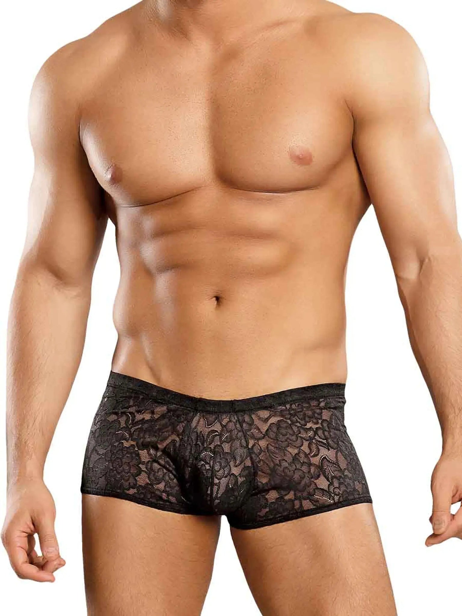 MINI SHORT STRETCH LACE BLACK Male Power Lingerie