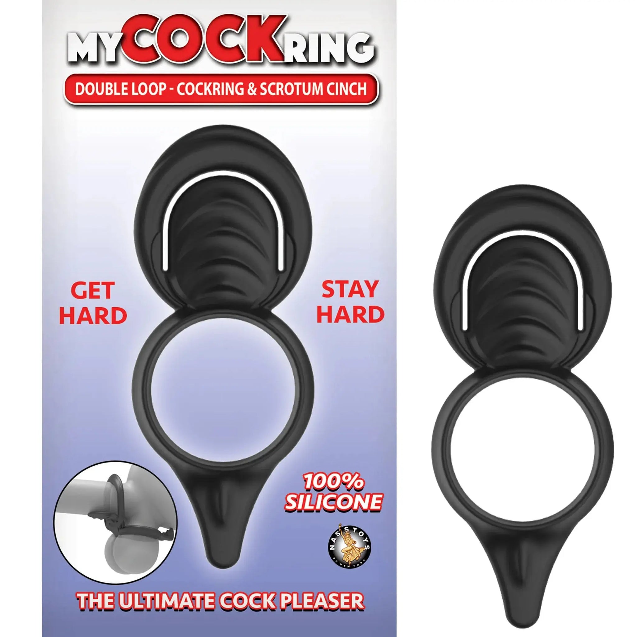 MY COCKRING DOUBLE LOOP COCK RING & SCROTUM CINCH BLACK Nasstoys