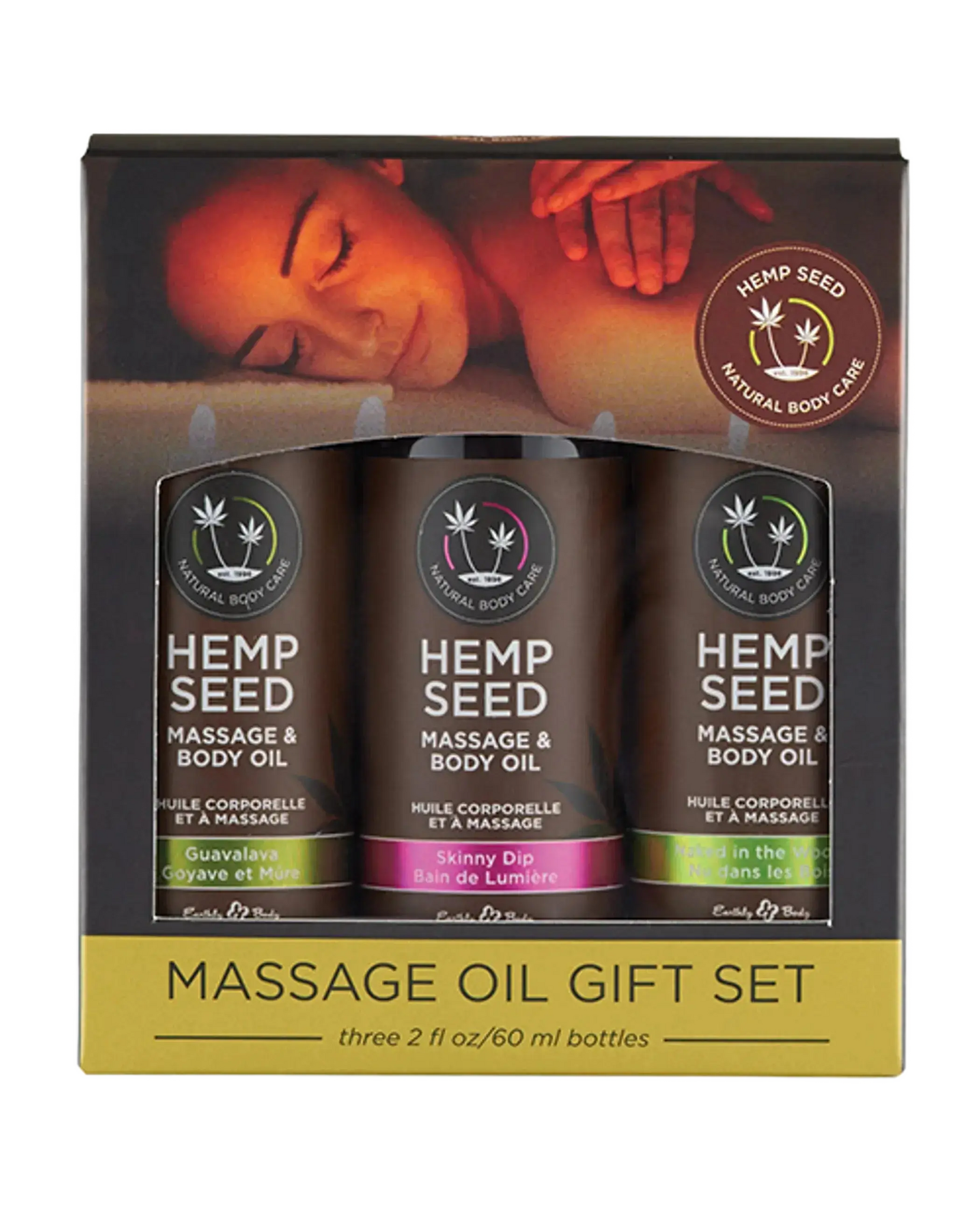 MASSAGE OIL GIFT SET BOX 3 2OZ BOTTLES SKINNY DIP NAKED IN THE WOODS GUAVALAVA Earthly Body