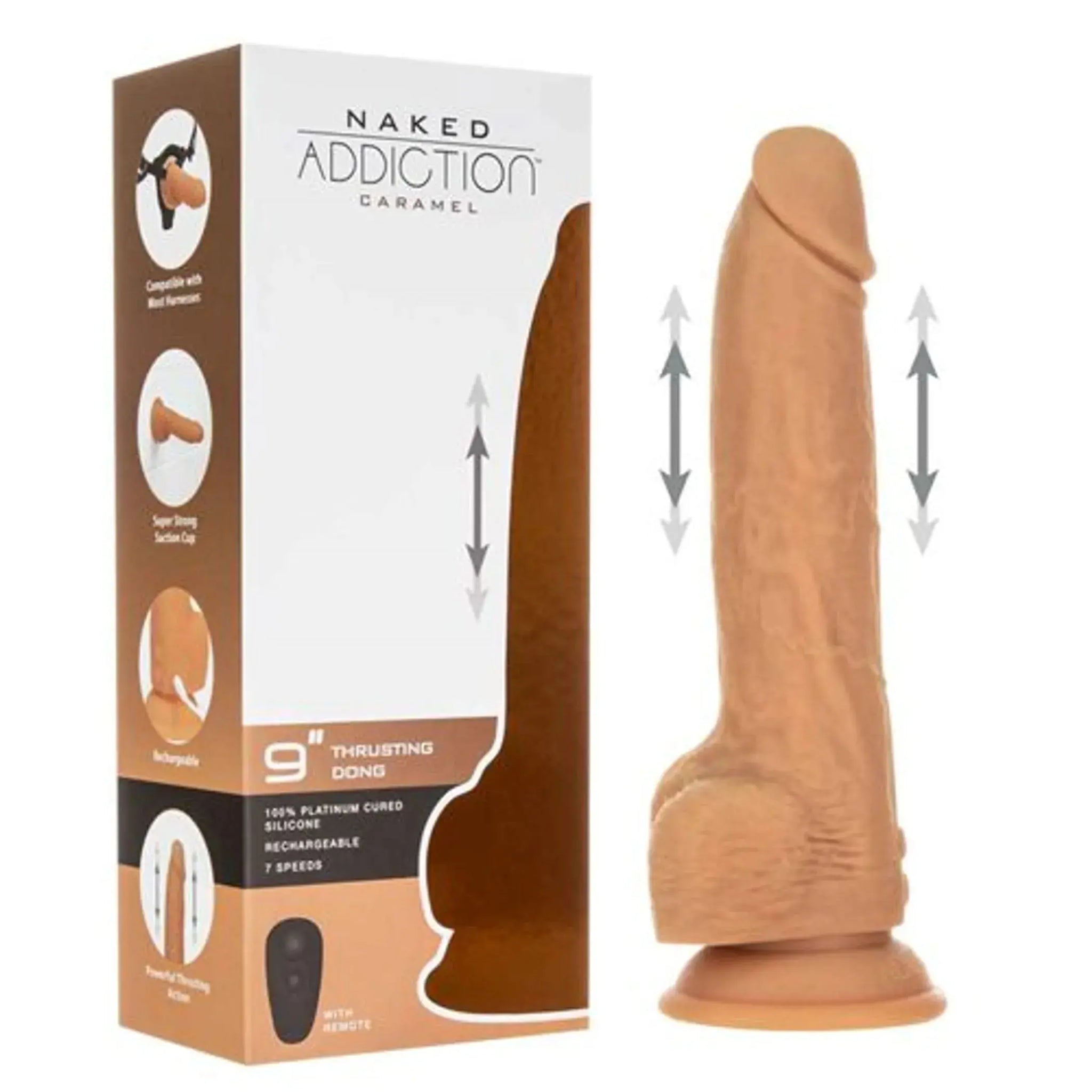 NAKED ADDICTION 9IN CARAMEL THRUSTING DONG W/ REMOTE BMS Enterprises