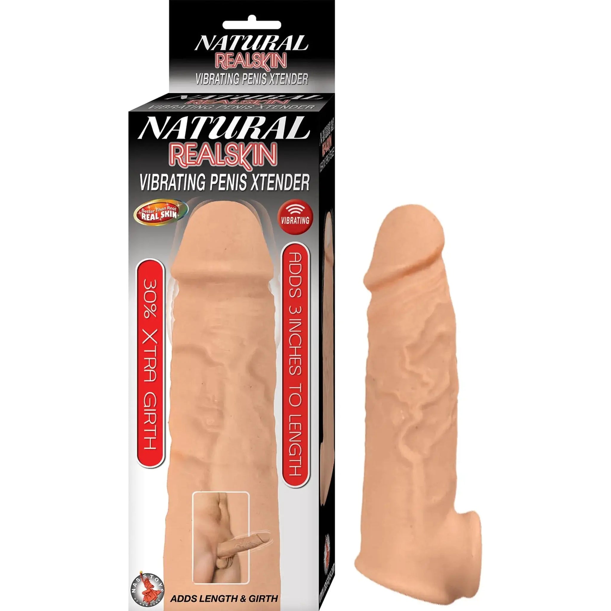 NATURAL REALSKIN VIBRATING PENIS XTENDER-WHITE Nasstoys