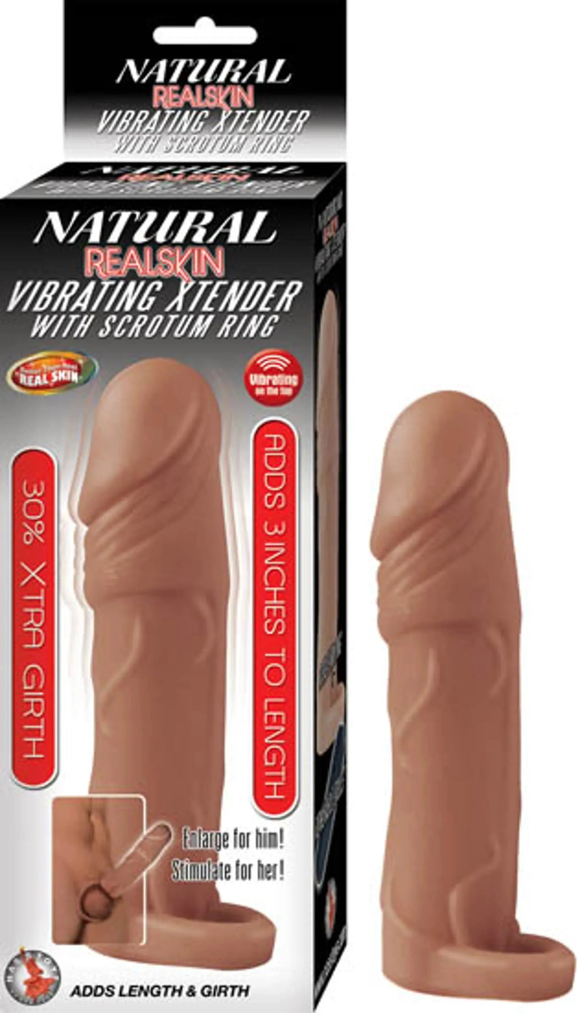 NATURAL REALSKIN VIBRATING XTENDER W/ SCROTUM RING BROWN Nasstoys