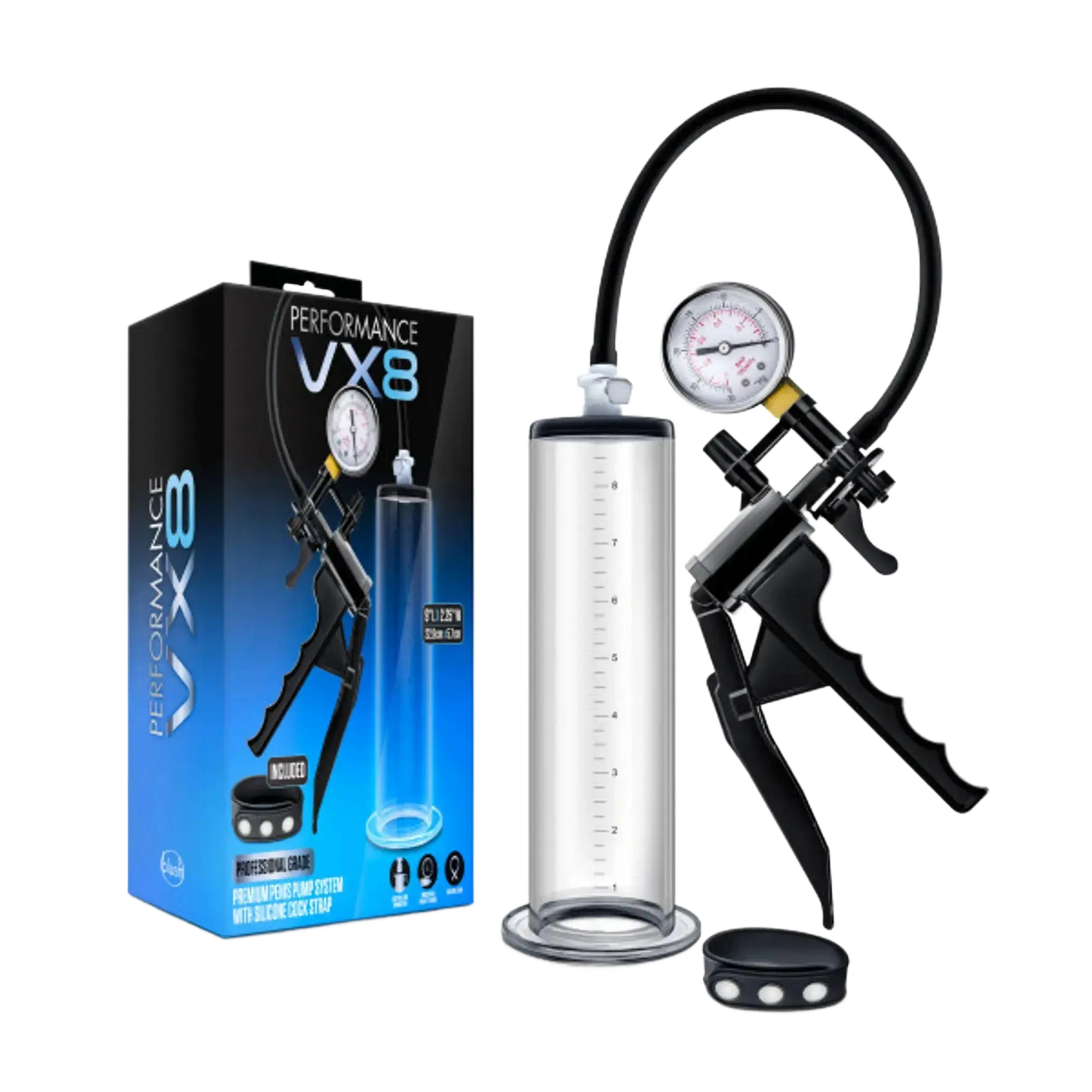 PERFORMANCE VX8 PREMIUM PENIS PUMP SYSTEM W/ SILICONE COCK STRAP CLEAR Blush Novelties