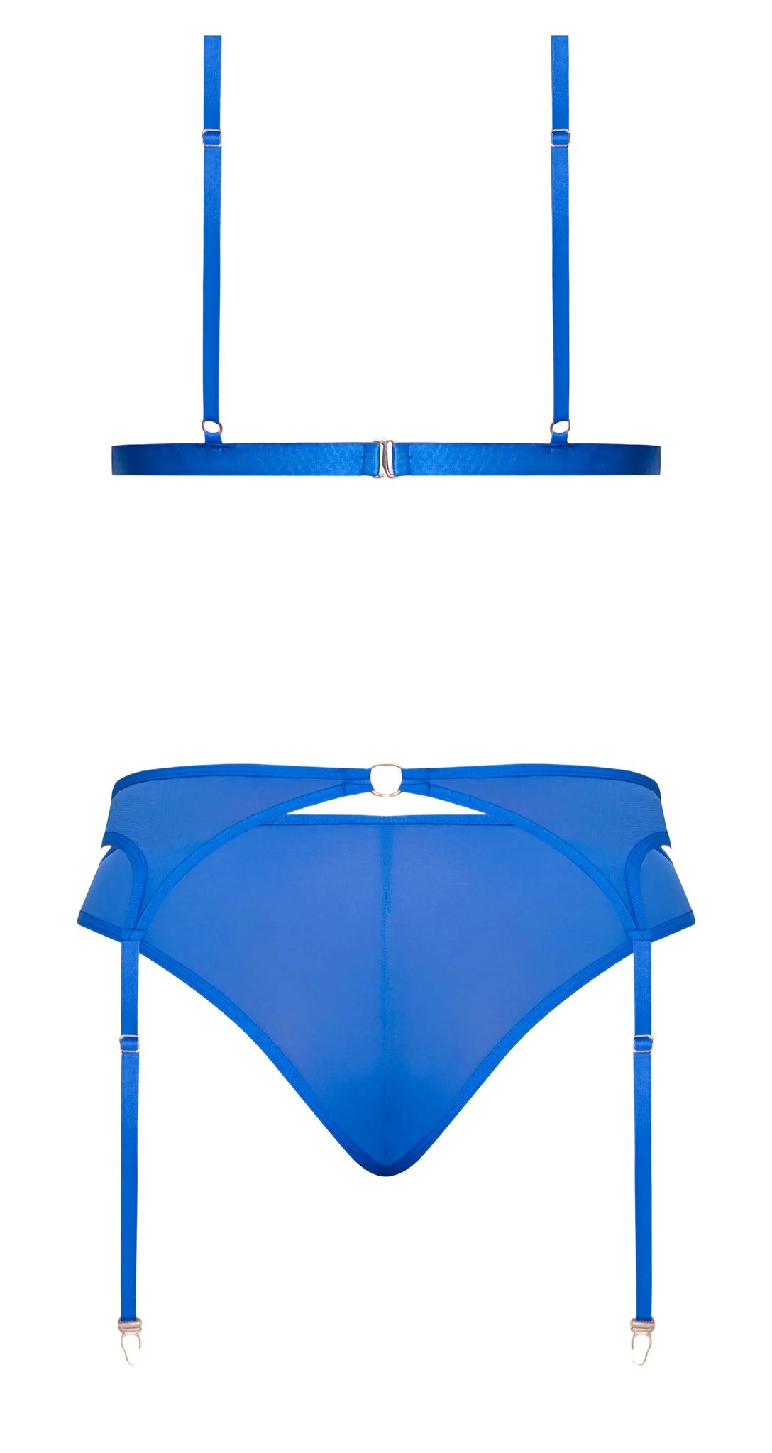 SASSY BRA GARTER & ROUCHED PANTY COBALT L/XL Magic Silk Lingerie