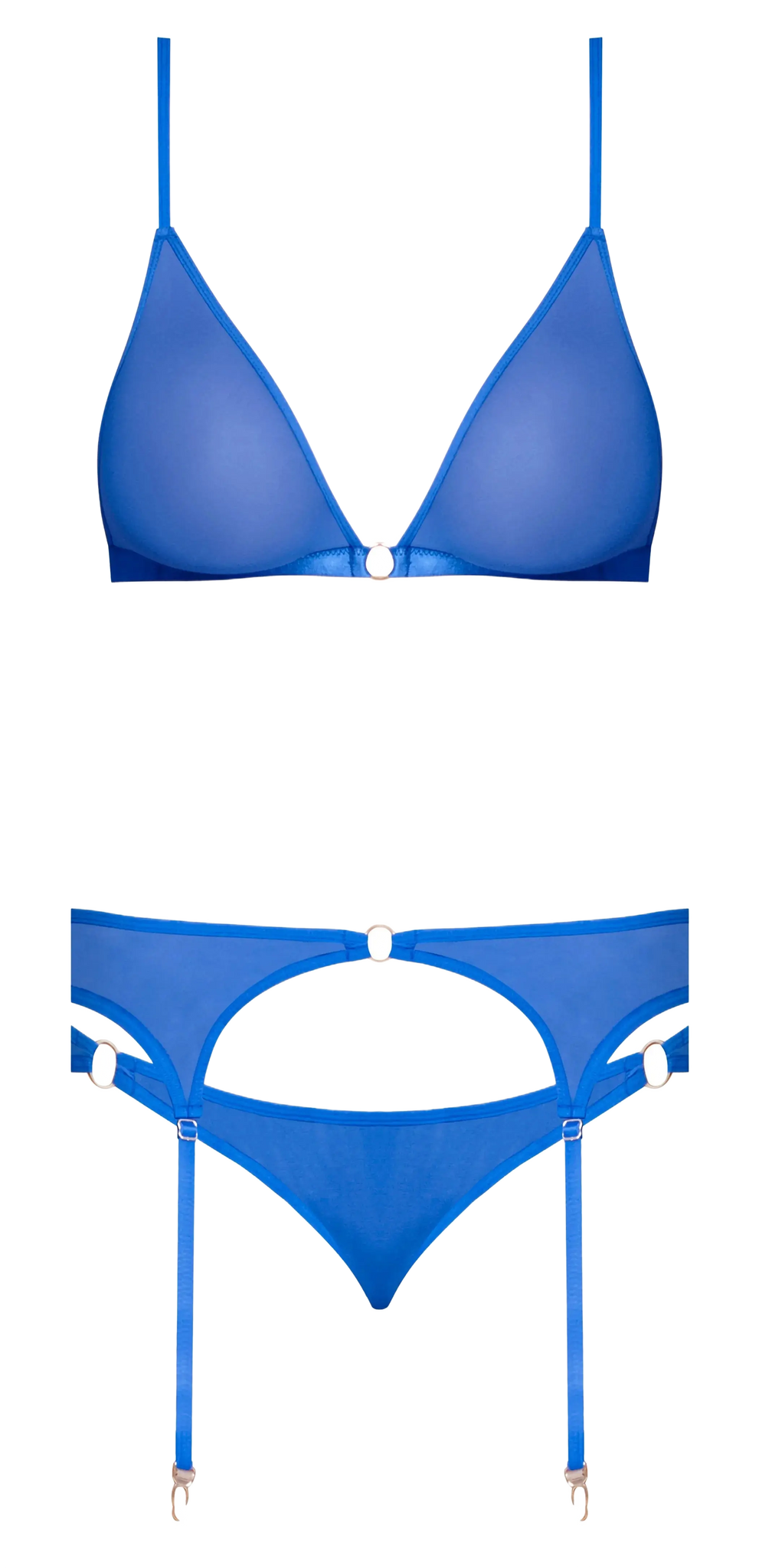 SASSY BRA GARTER & ROUCHED PANTY COBALT L/XL Magic Silk Lingerie