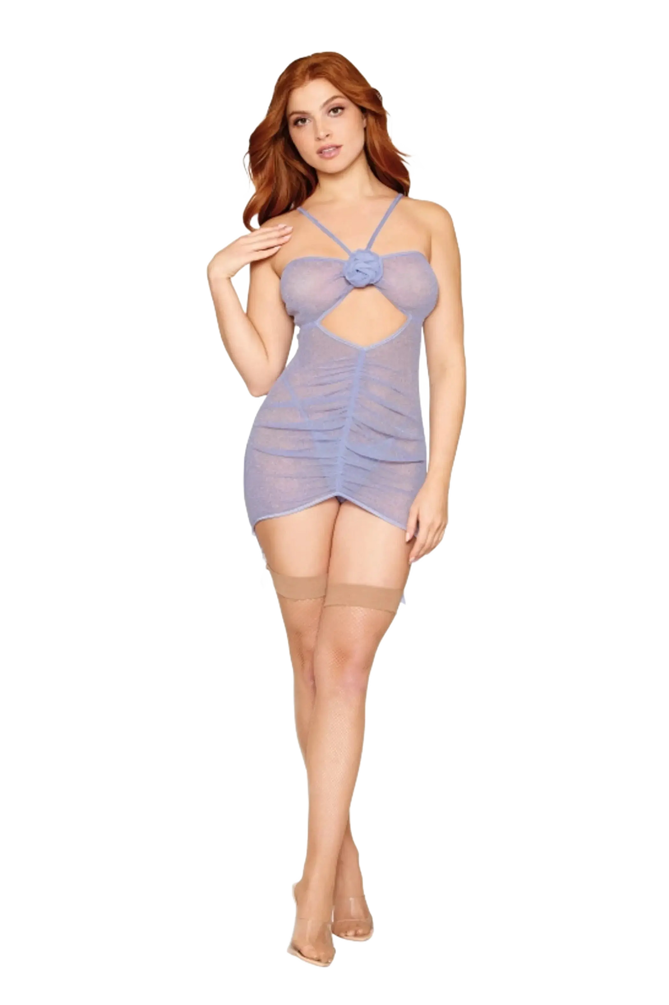 SPARKLE MESH GARTER SLIP SET HYDRANGEA O/S Dream Girl Lingerie