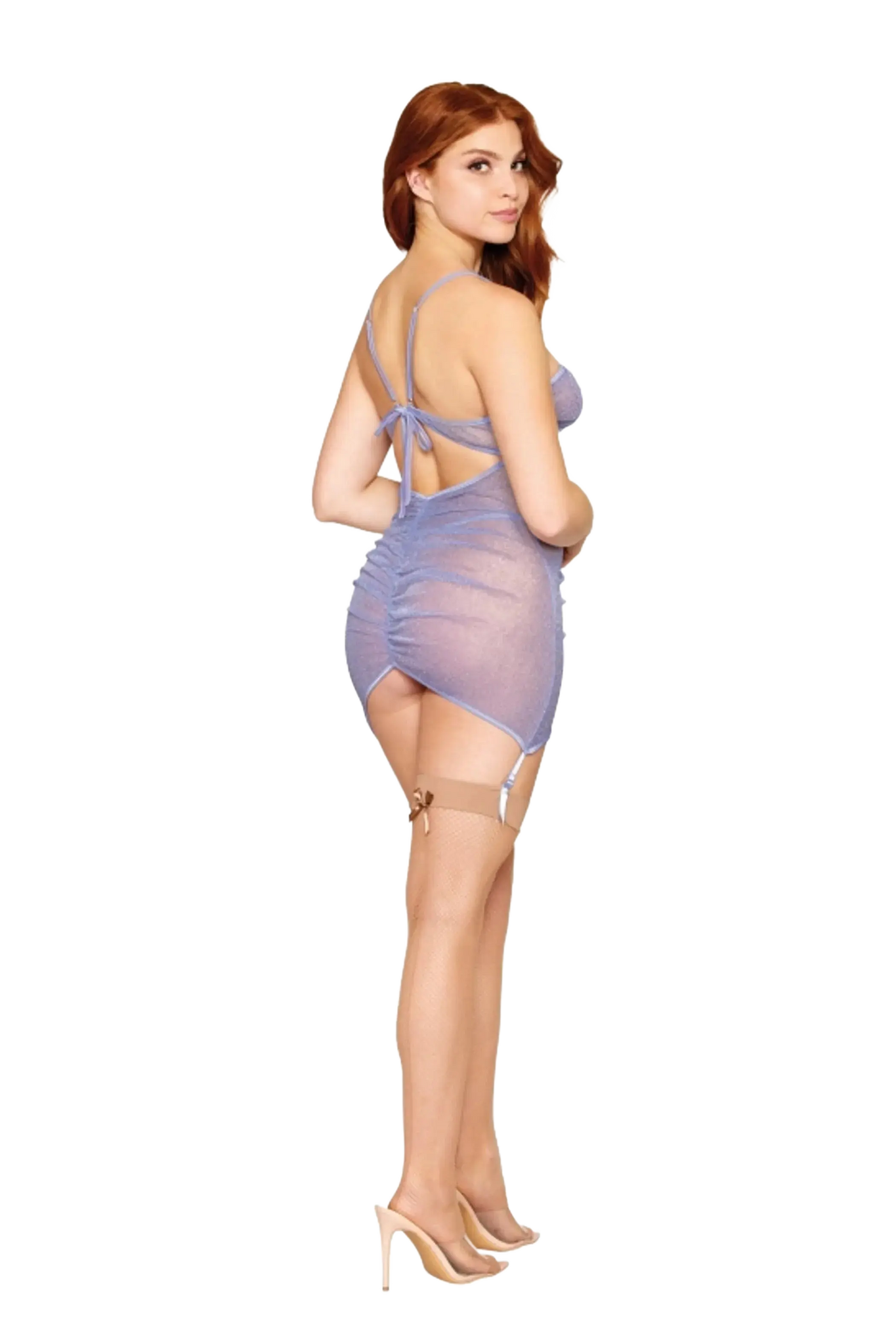 SPARKLE MESH GARTER SLIP SET HYDRANGEA O/S Dream Girl Lingerie