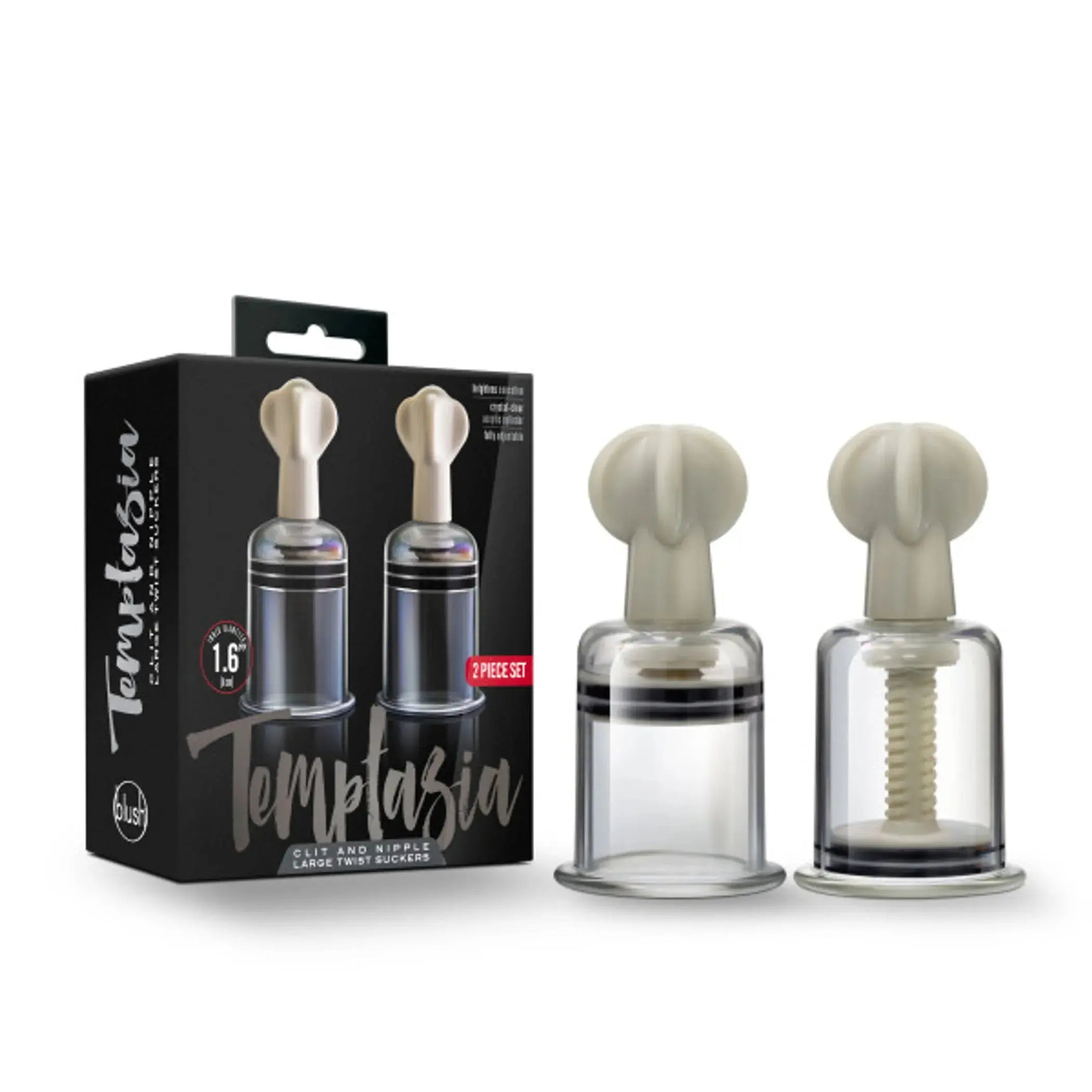 TEMPTASIA CLIT & NIPPLE TWIST LARGE SUCKERS SET OF 2 CLEAR Blush Novelties