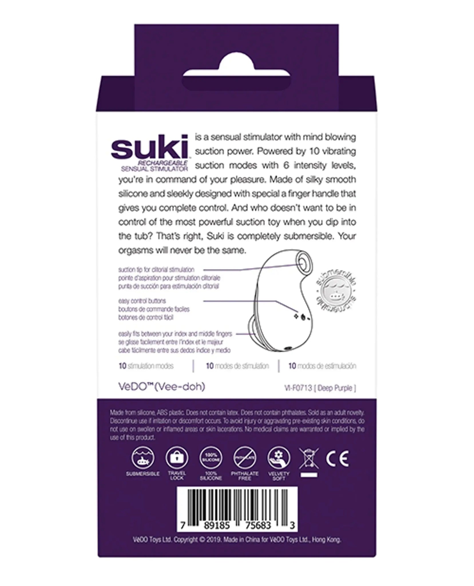VEDO SUKI RECHARGEABLE SONIC VIBRATING SUCKER DEEP PURPLE Vedo