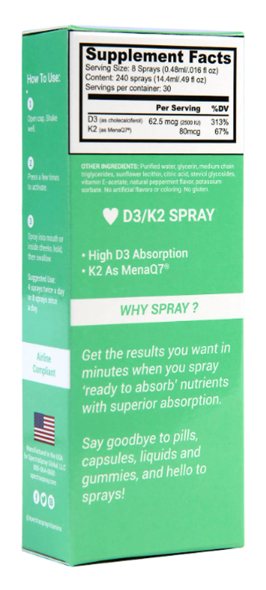 Vitamin D3 + K2 Oral Spray Vitamin by SpectraSpray SpectraSpray Global