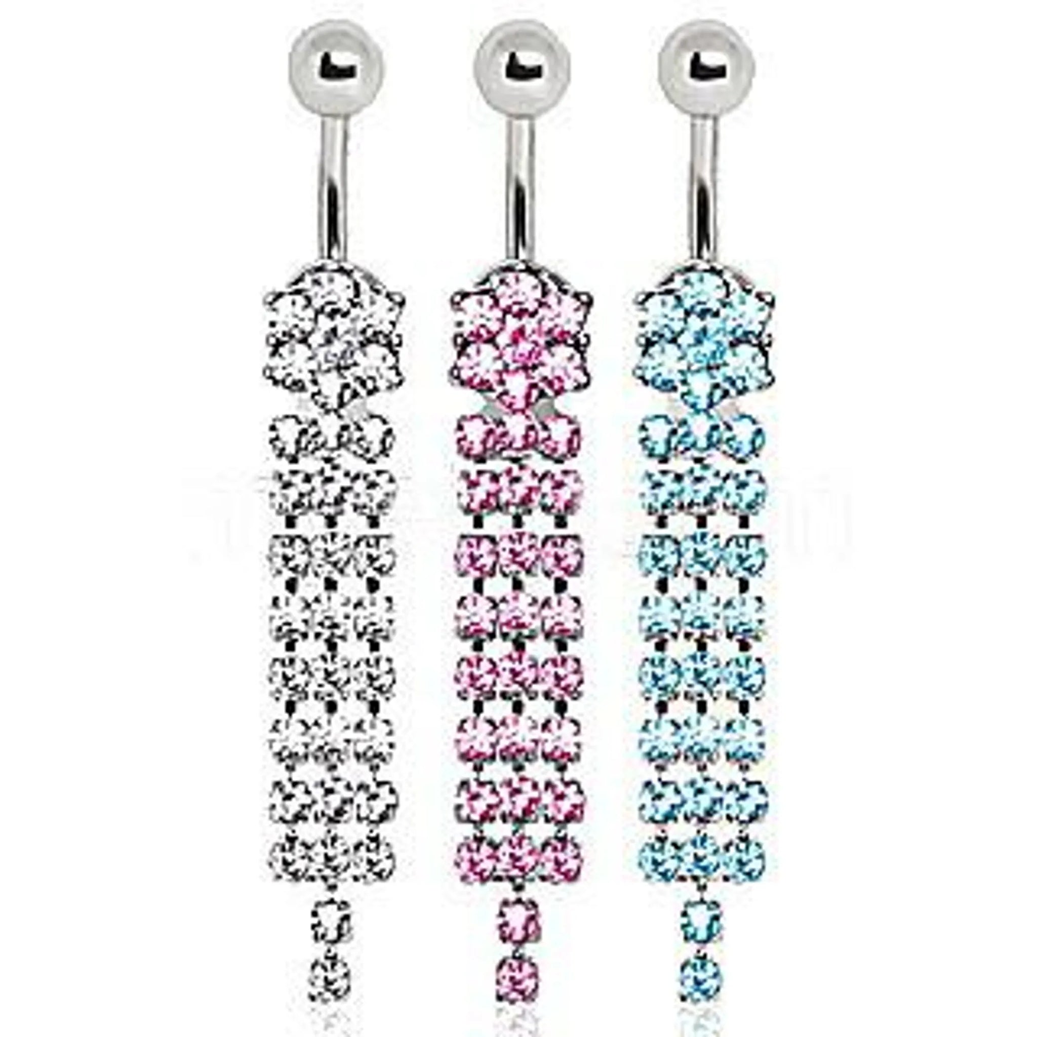 316L Surgical Steel Gem Flower with Draped Gem Chains Navel Ring