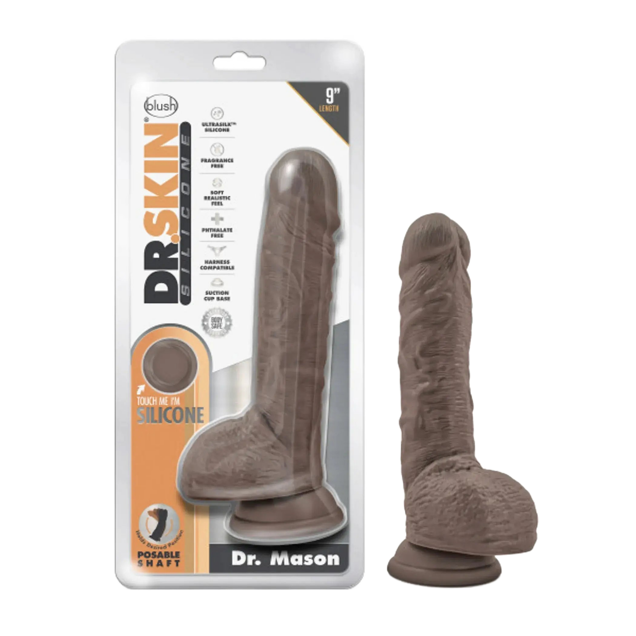 DR SKIN DR MASON 9IN DILDO W/ SUCTION CHOCOLATE Blush Novelties