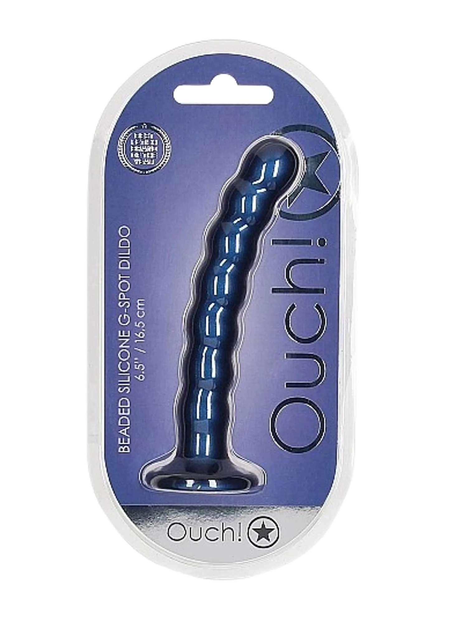 OUCH! BEADED SILICONE G-SPOT DILDO 6.5 IN METALLIC BLUE SHOTS AMERICA