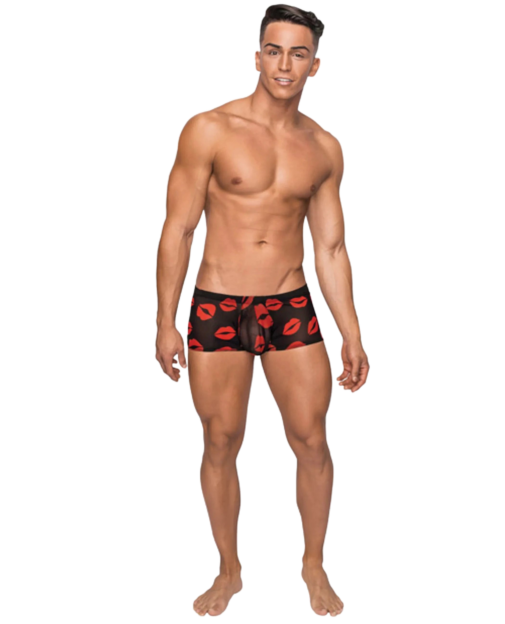 MINI SHORT SHEER LIPS BLACK Male Power Lingerie