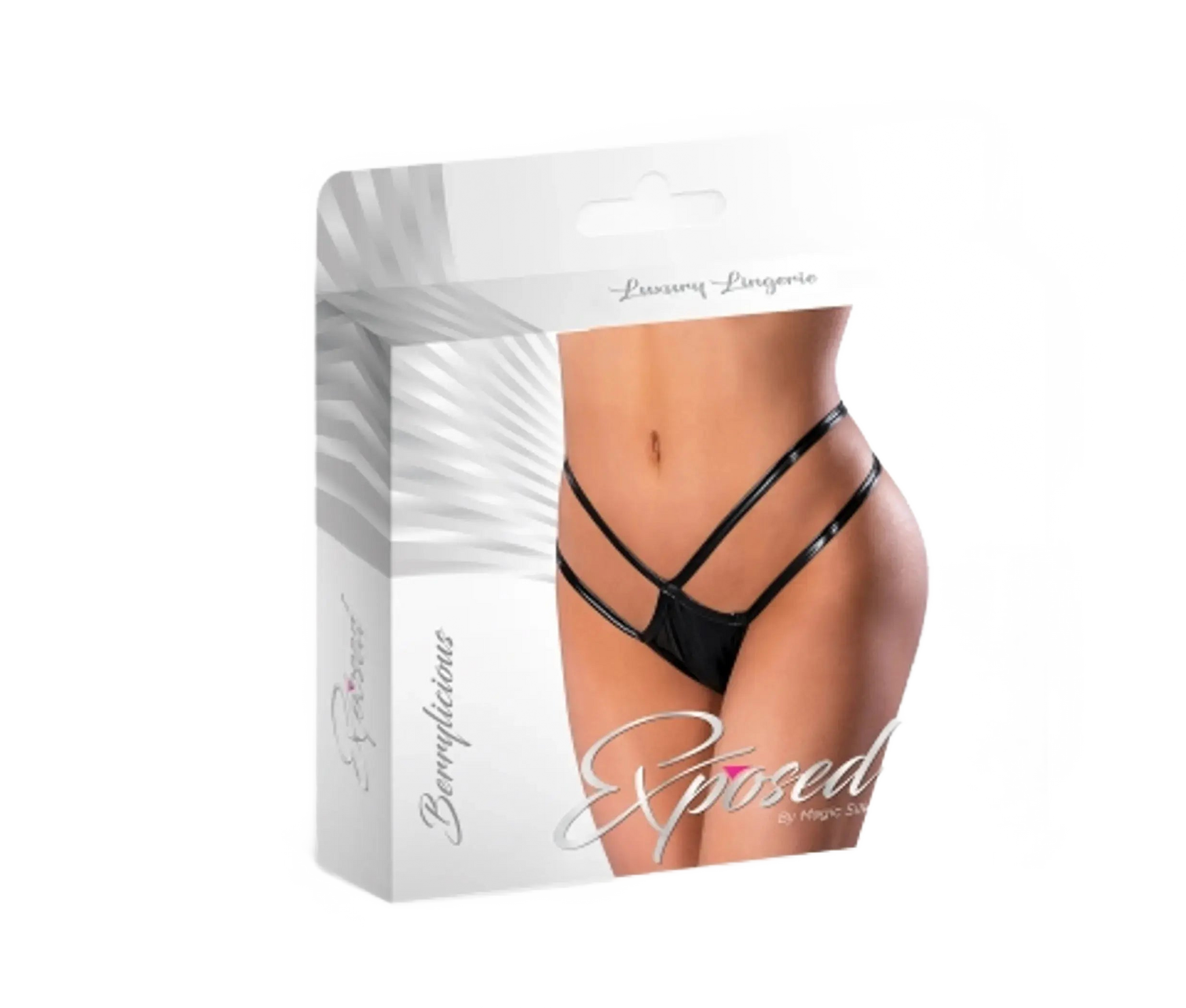 LIQUID ONYX CROTCHLESS PANTY BLACK L/XL Magic Silk Lingerie