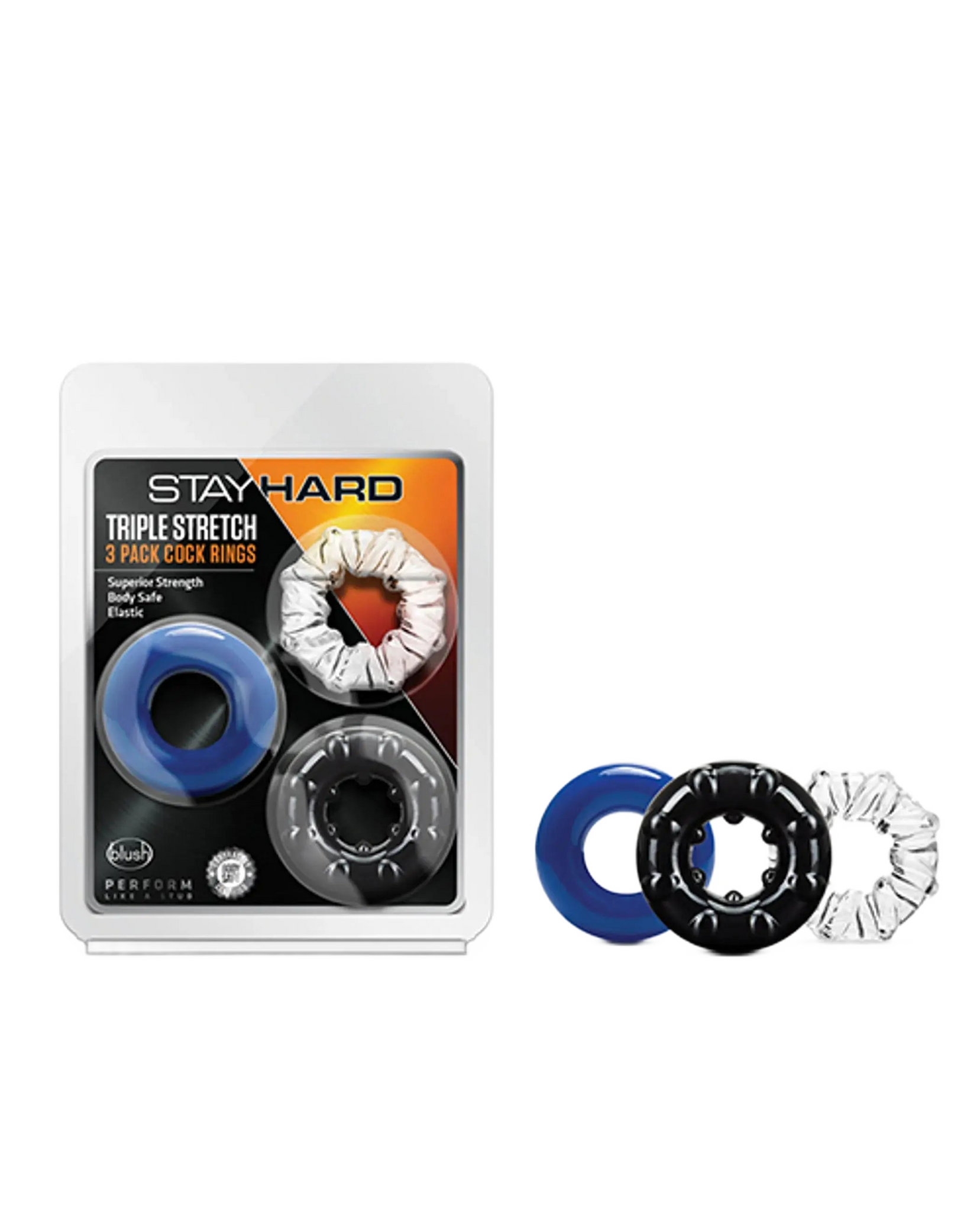 STAY HARD TRIPLE STRETCH 3 PK COCK RING MULTI COLOR Blush Novelties