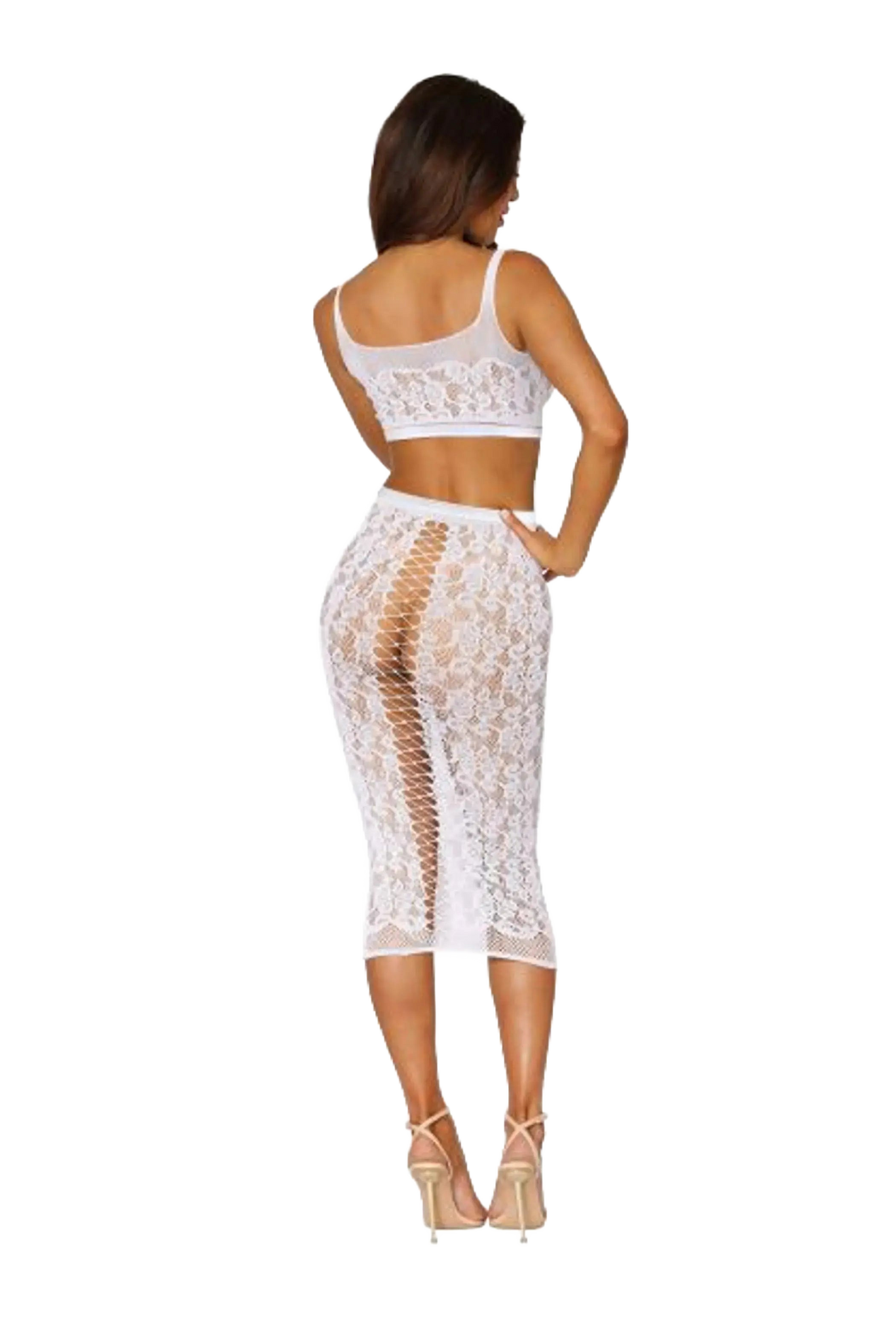 SEAMLESS SHEER LACE BRALETTE & SLIP SKIRT WHITE O/S Dream Girl Lingerie