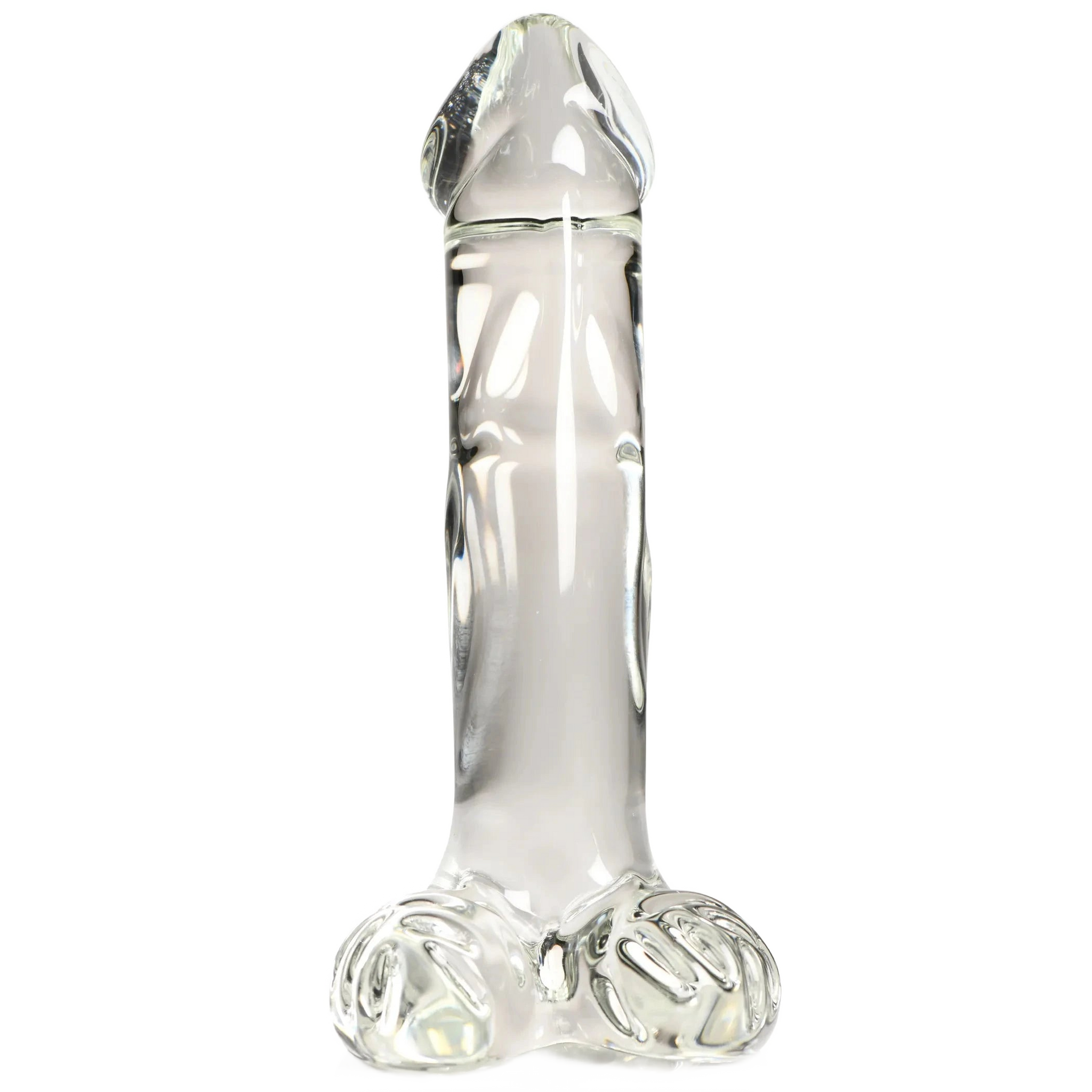 PLEASURE CRYSTALS 7.1 IN GLASS DILDO W/ BALLS CURVE NOVELTIES