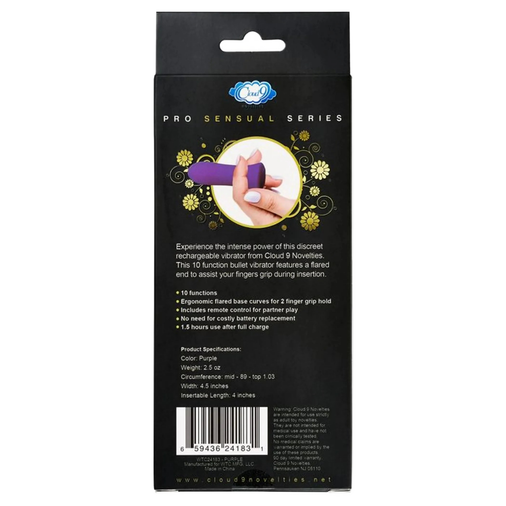 PRO SENSUAL POWER TOUCH BULLET W/ REMOTE CONTROL PURPLE Cloud 9 Novelties