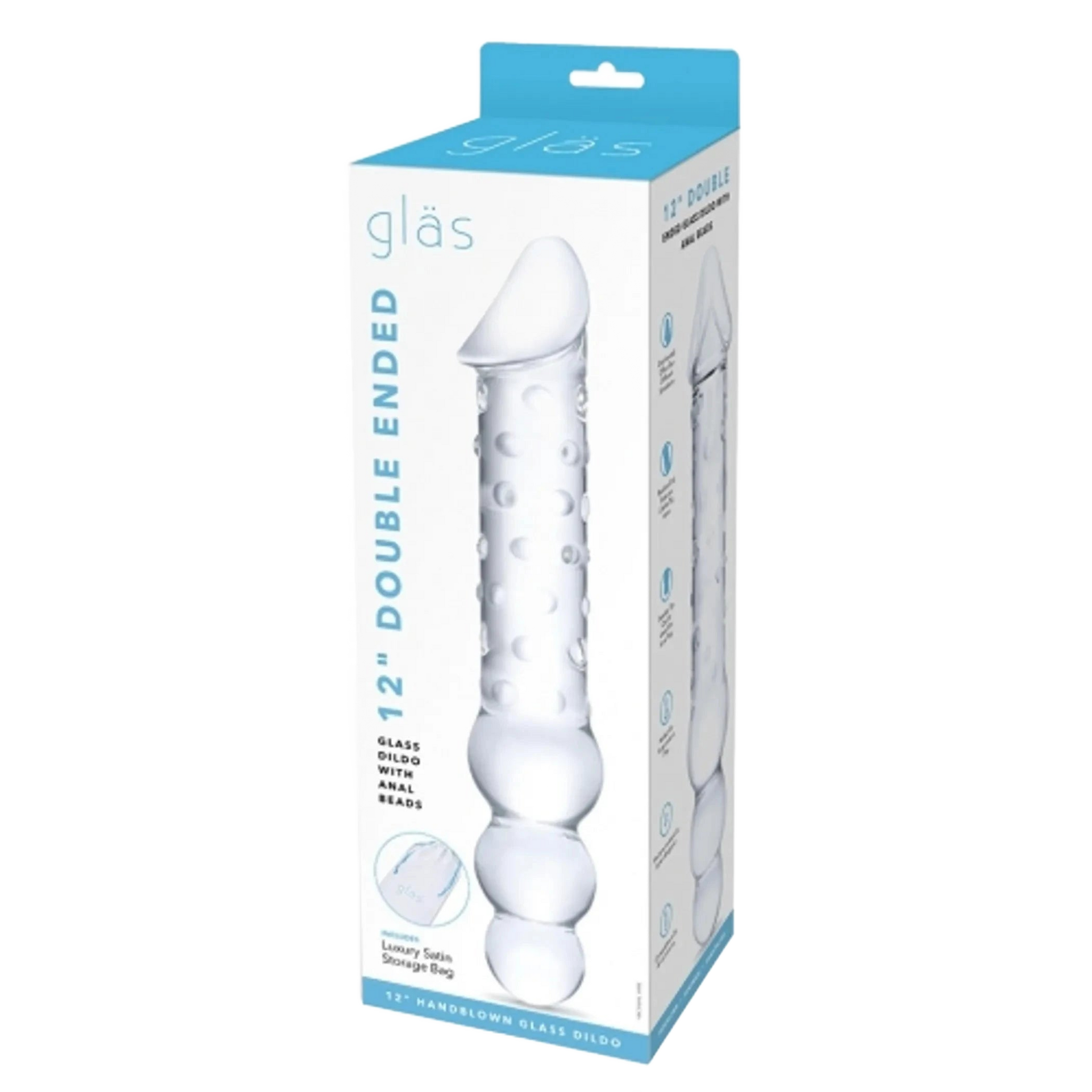 GLAS 12IN DOUBLE ENDED DILDO W / ANAL BEADS Electric / Hustler Lingerie