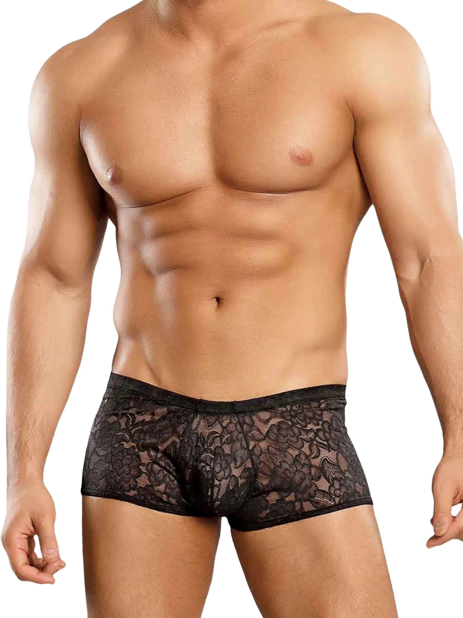 MINI SHORT STRETCH LACE BLACK Male Power Lingerie