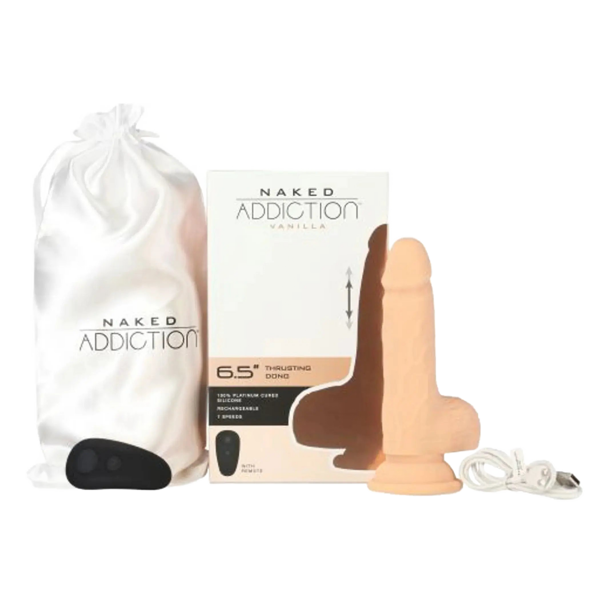 NAKED ADDICTION 6.5IN VANILLA THRUSTING DONG W/ REMOTE BMS Enterprises