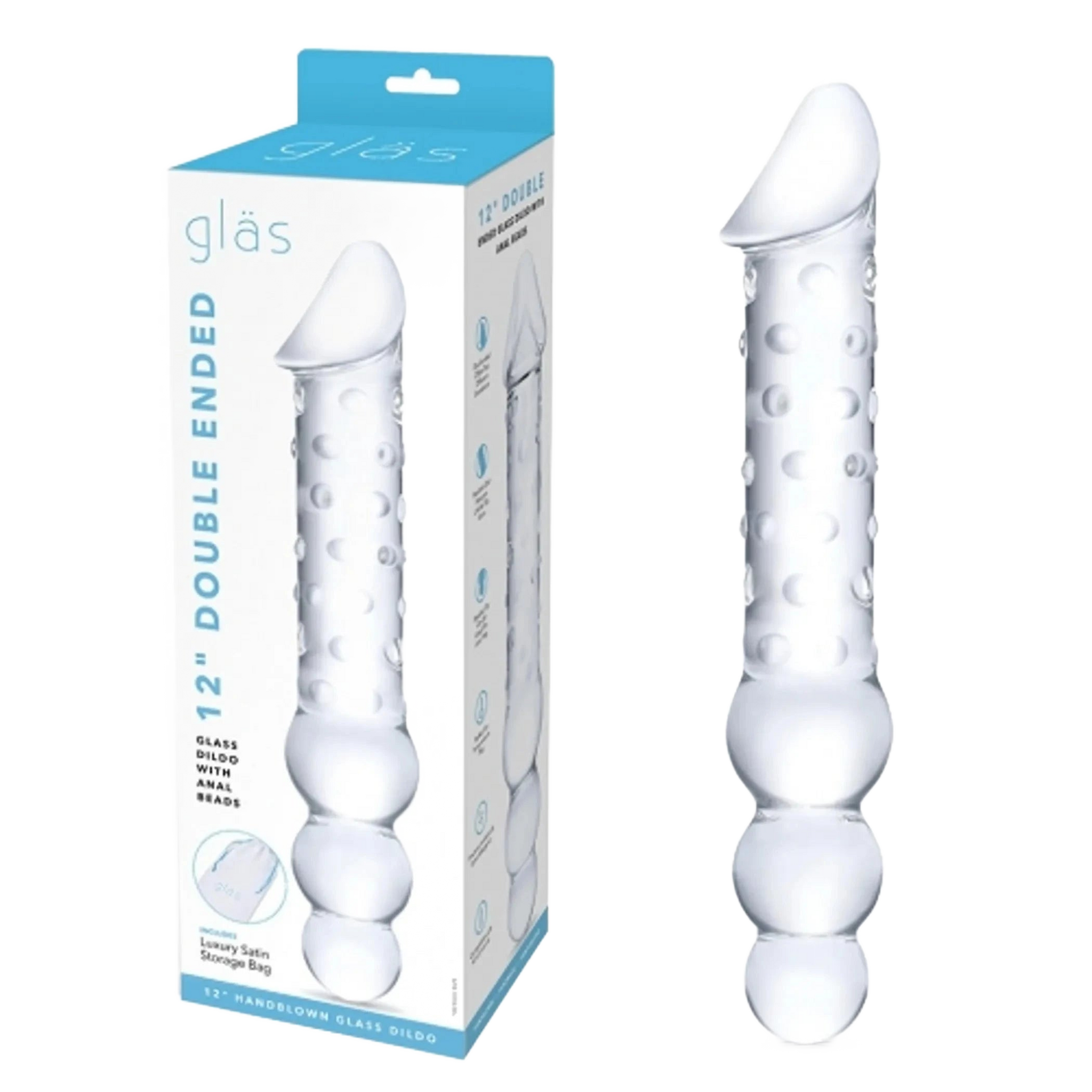 GLAS 12IN DOUBLE ENDED DILDO W / ANAL BEADS Electric / Hustler Lingerie