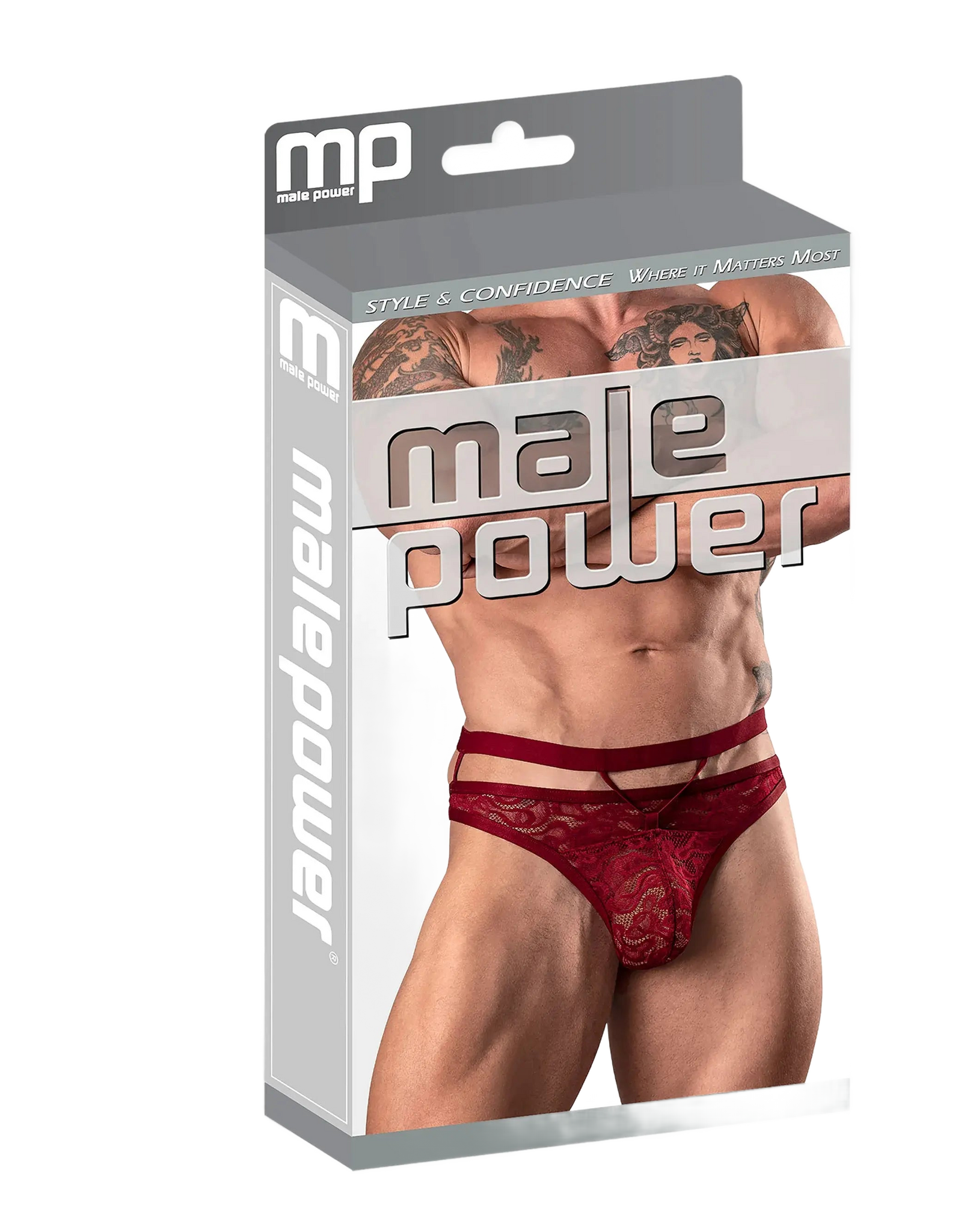 LUCIFER CUTOUT THONG BURGUNDY L/XL Male Power Lingerie