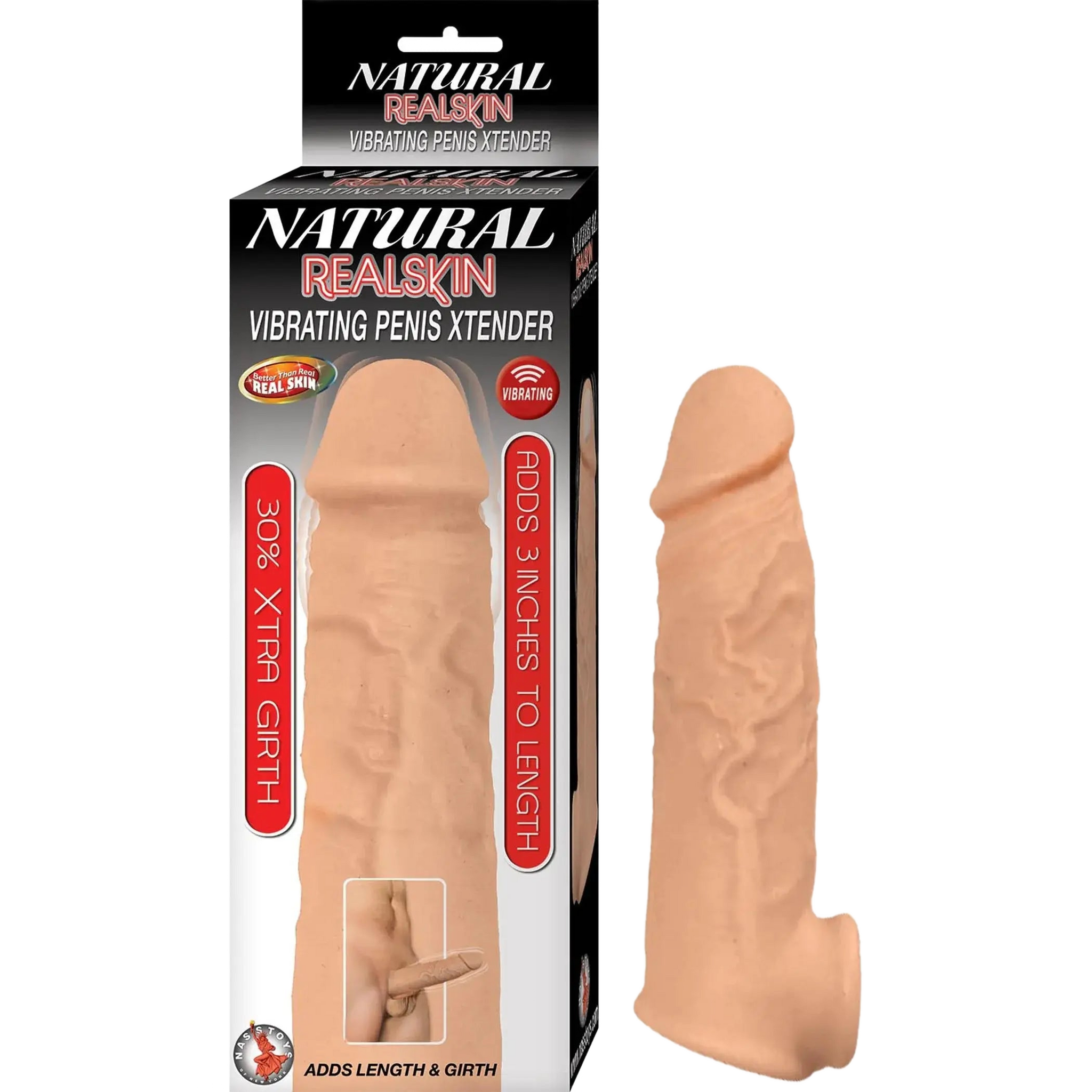NATURAL REALSKIN VIBRATING PENIS XTENDER-WHITE Nasstoys