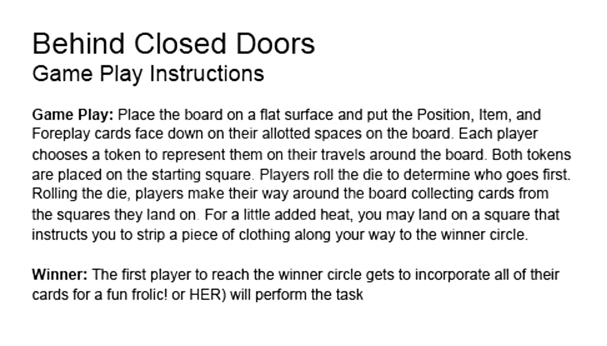 BEHIND CLOSED DOORS GAME Little Genie