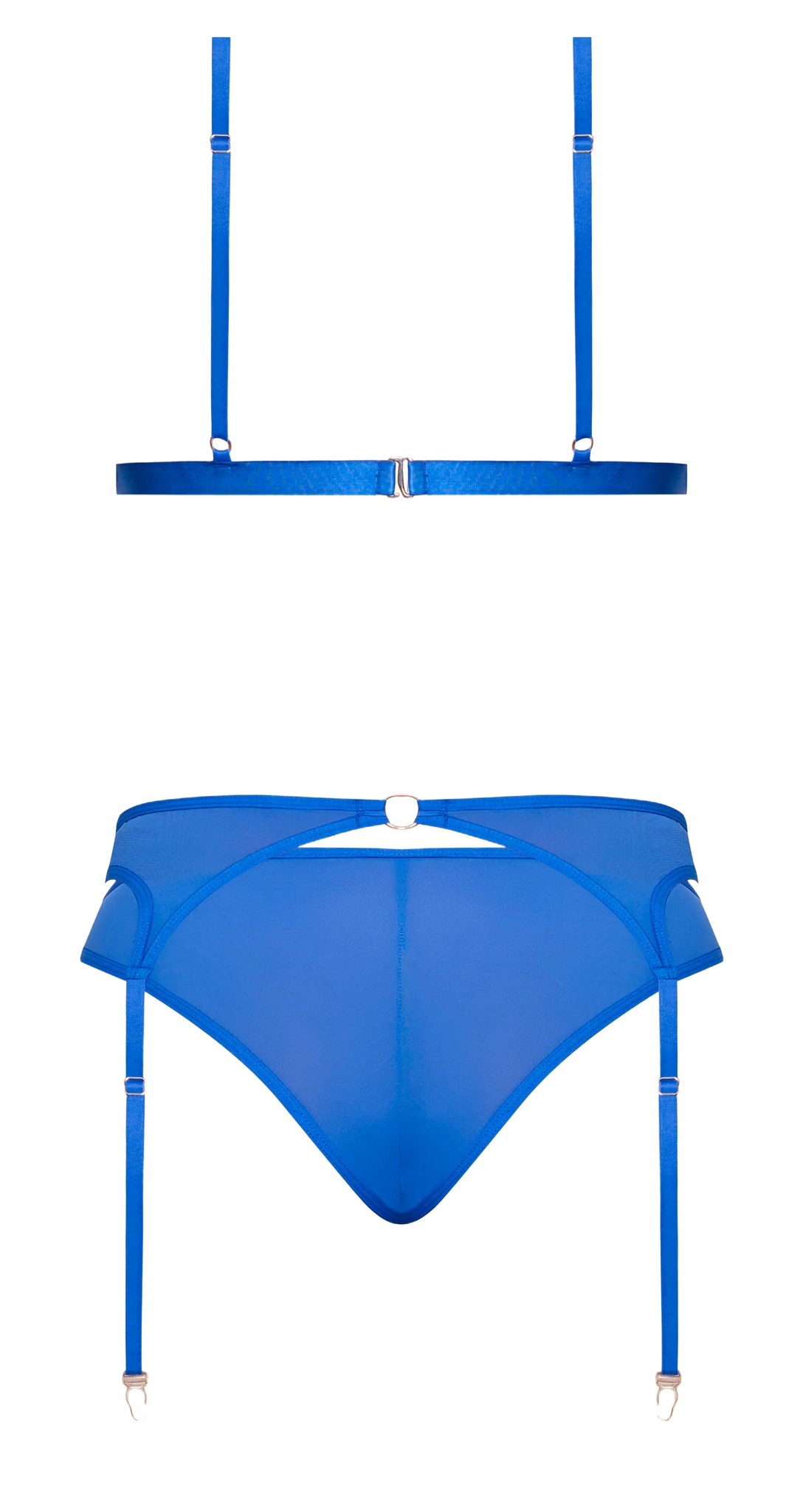 SASSY BRA GARTER & ROUCHED PANTY COBALT Magic Silk Lingerie