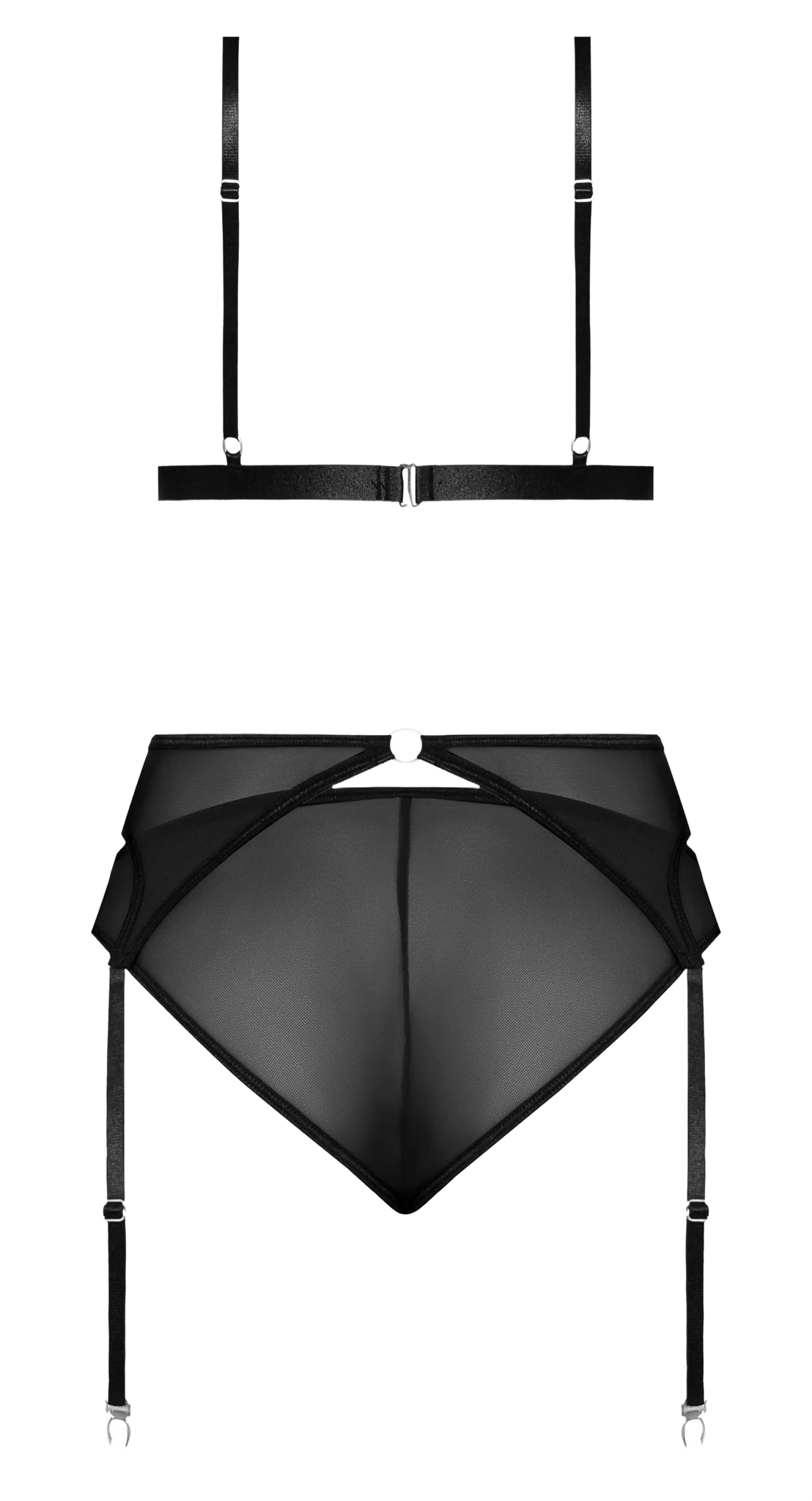 SASSY BRA GARTER & ROUCHED PANTY BLACK Magic Silk Lingerie