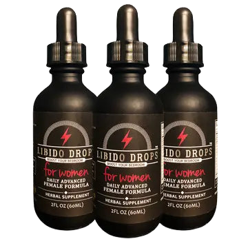 Libido Drops™ for Women 3-bottle pack — front labels showing natural female libido support supplement