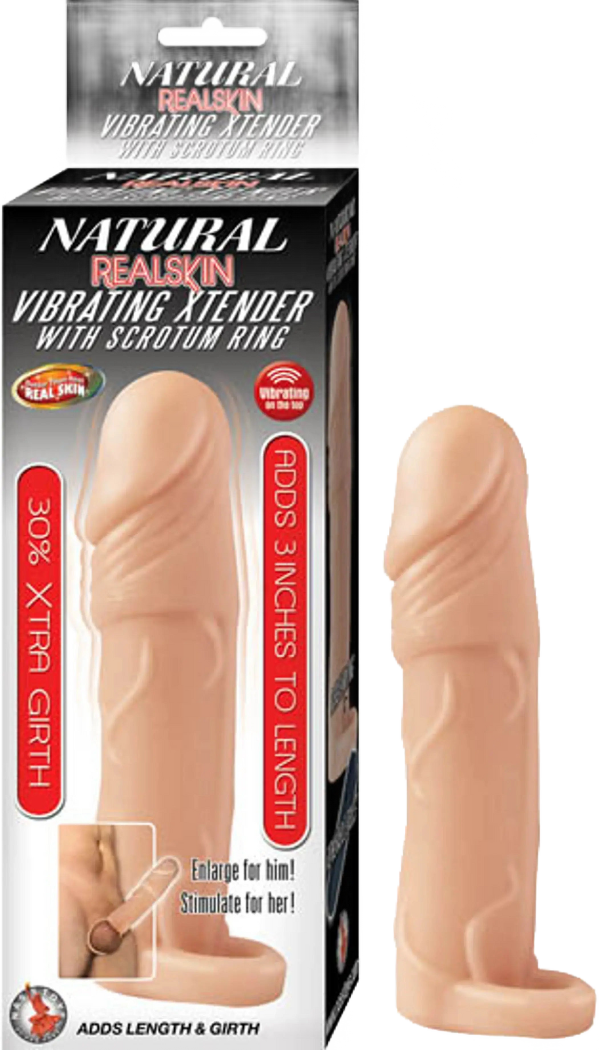 NATURAL REALSKIN VIBRATING XTENDER W/ SCROTUM RING FLESH Nasstoys