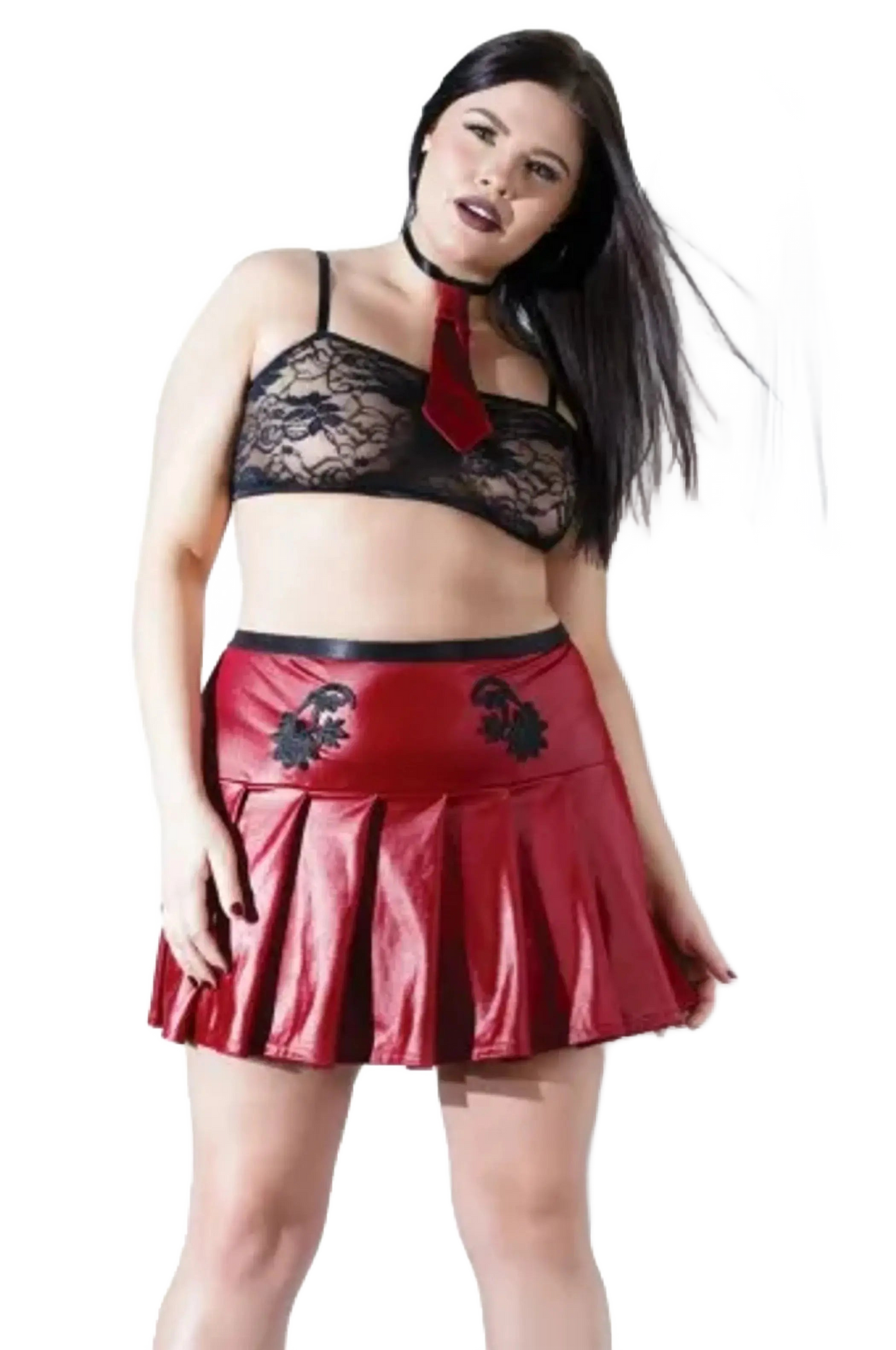 Coquette Wetlook Mini Pleated Skirt And Tie Coquette