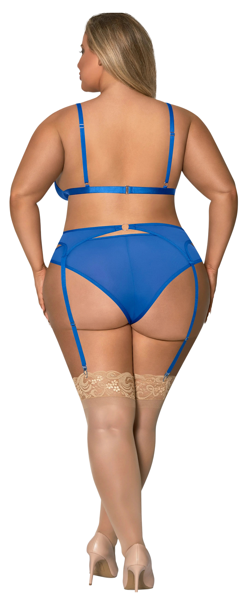 SASSY BRA GARTER & ROUCHED PANTY COBALT Magic Silk Lingerie