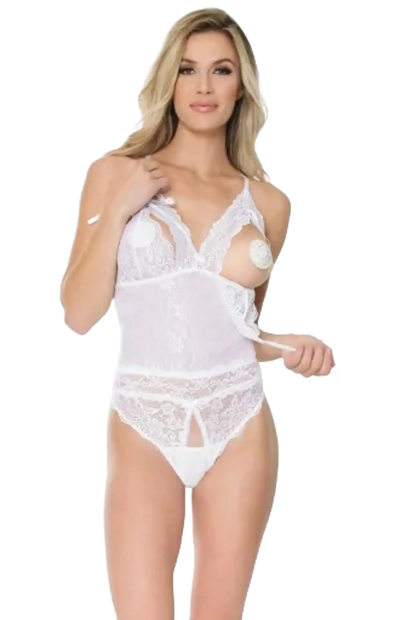 Coquette Crotchless Teddy - Color: White | Pack Of: 1 | Style: Clothing Coquette