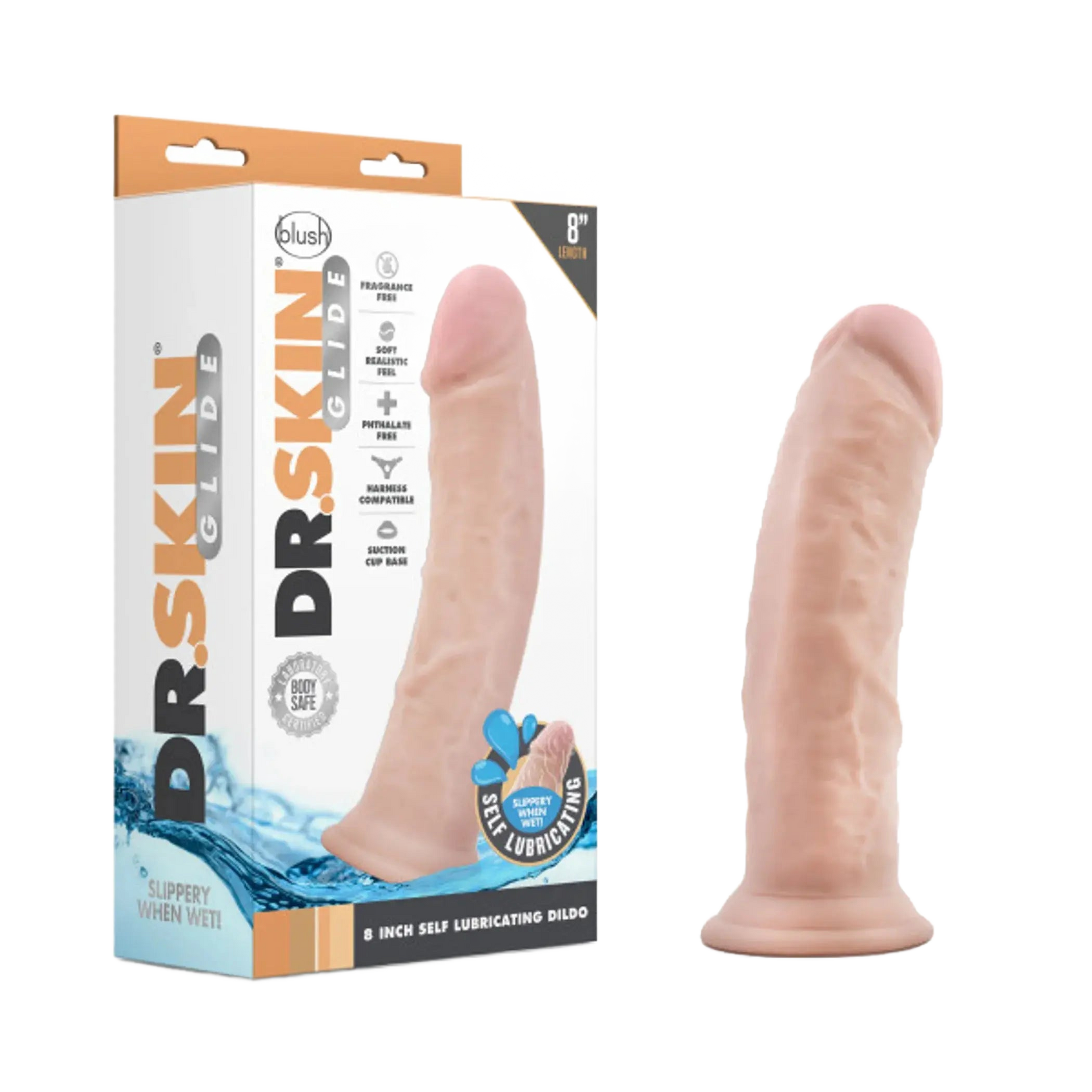 DR SKIN GLIDE 8IN SELF LUBRICATING DILDO VANILLA Blush Novelties