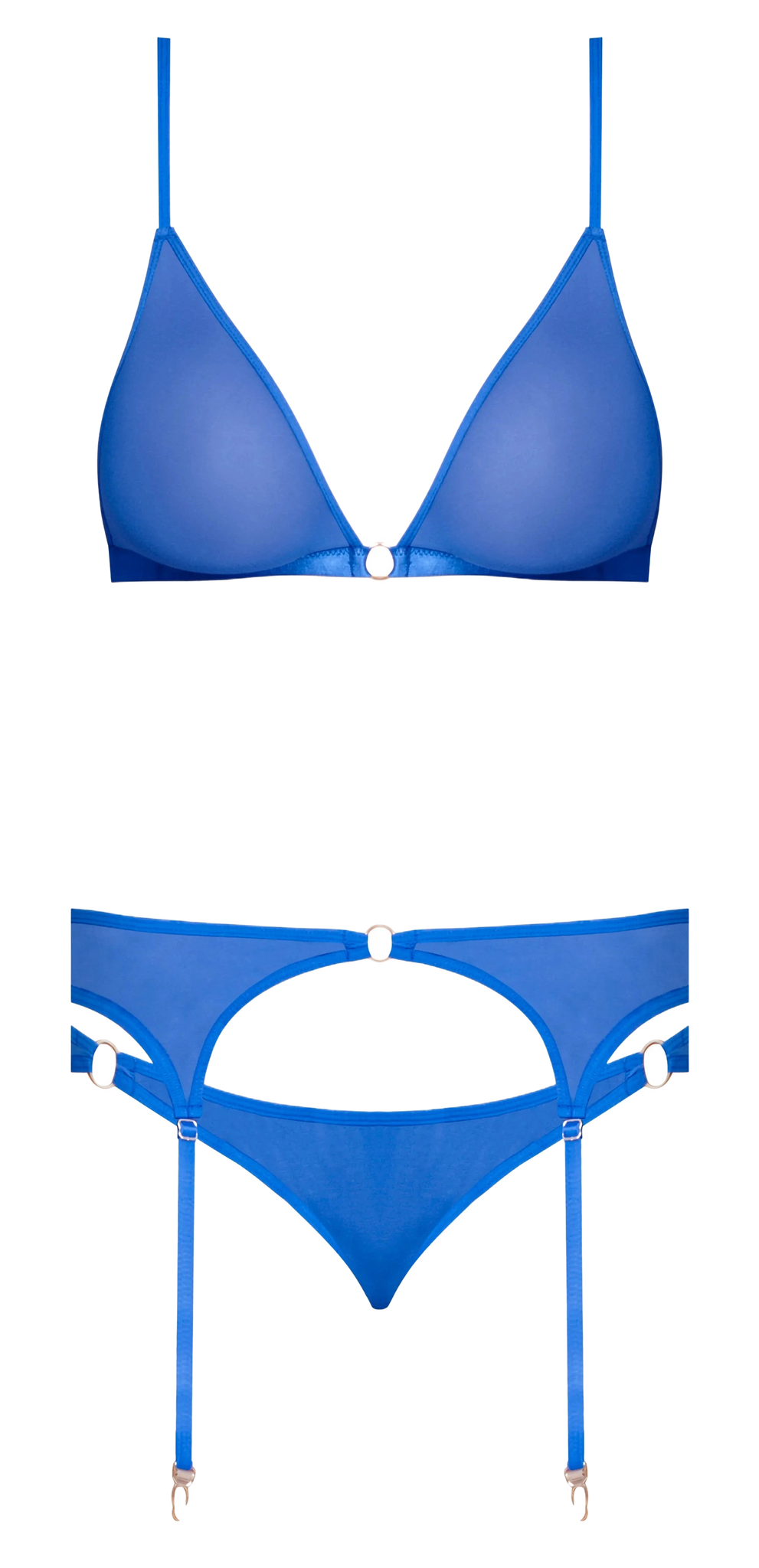 SASSY BRA GARTER & ROUCHED PANTY COBALT Magic Silk Lingerie