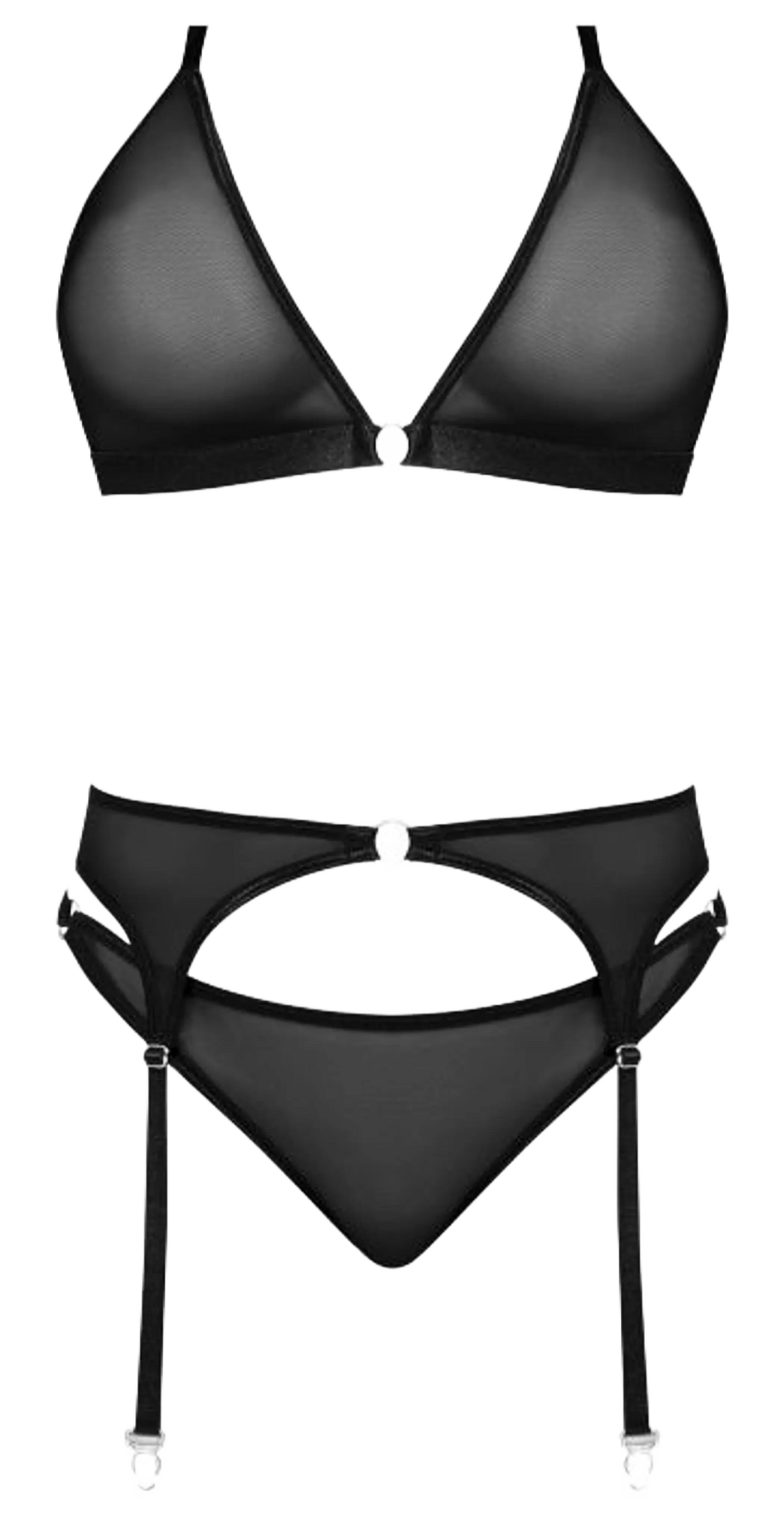 SASSY BRA GARTER & ROUCHED PANTY BLACK Magic Silk Lingerie