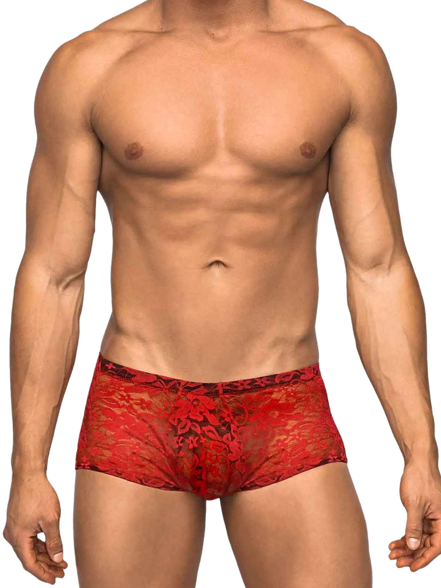 MINI SHORT STRETCH LACE RED Male Power Lingerie