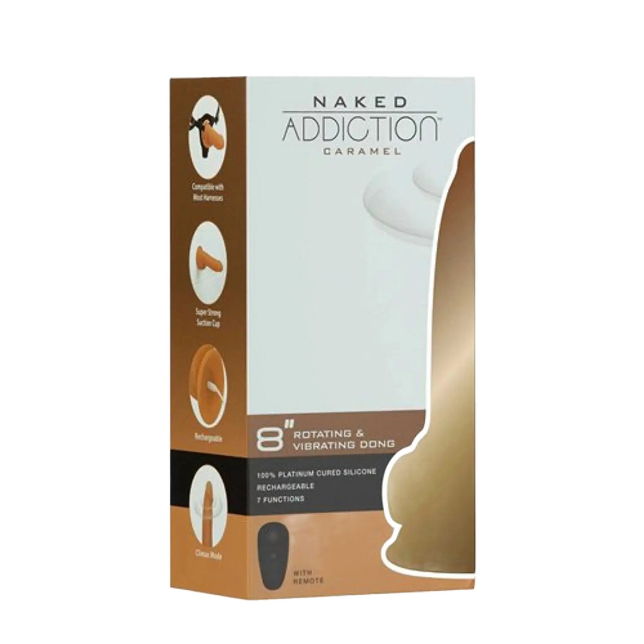 NAKED ADDICTION 8IN ROTATING & VIBRATING DONG CARAMEL BMS Enterprises