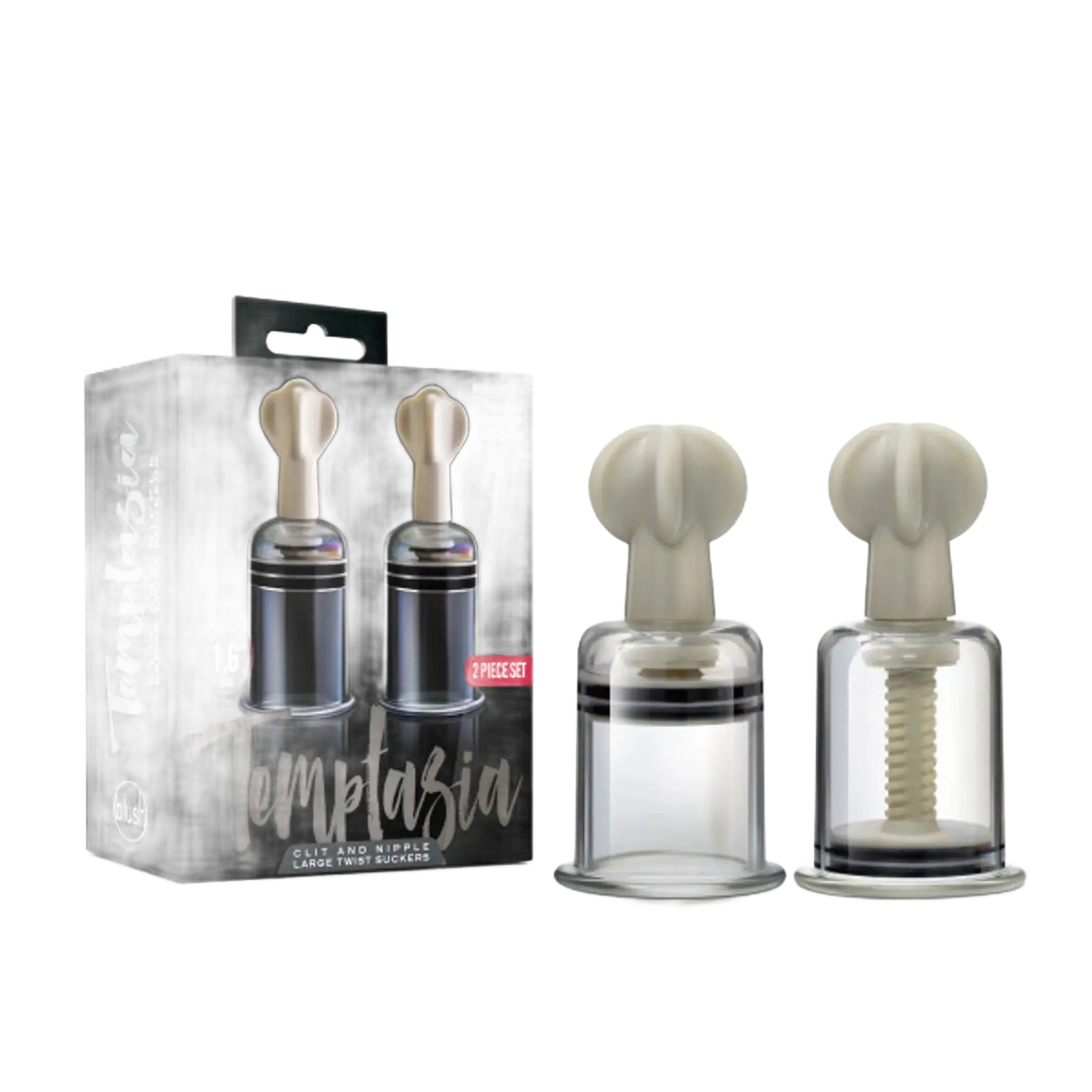 TEMPTASIA CLIT & NIPPLE TWIST LARGE SUCKERS SET OF 2 CLEAR Blush Novelties