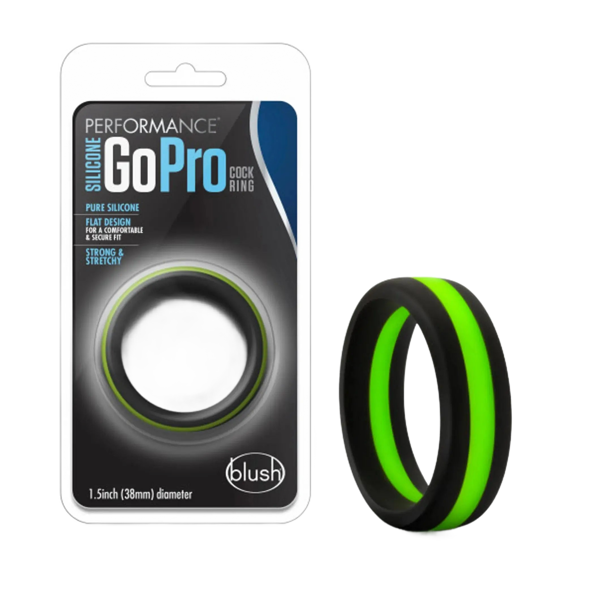 PERFORMANCE SILICONE GO PRO COCK RING BLACK/GREEN/BLACK Blush Novelties