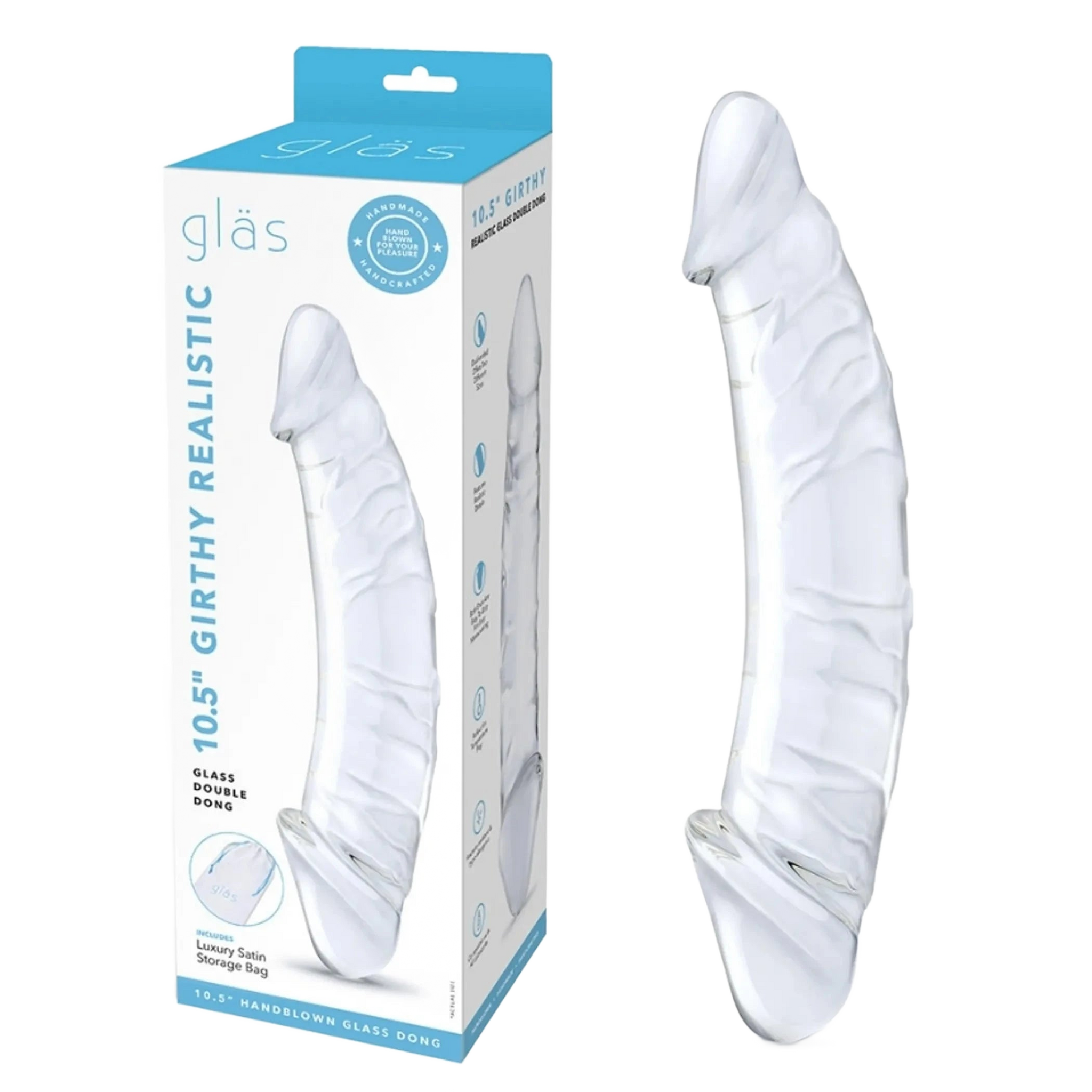 GLAS 10.5 GIRTHY REALISTIC GLASS DOUBLE DONG " Electric / Hustler Lingerie