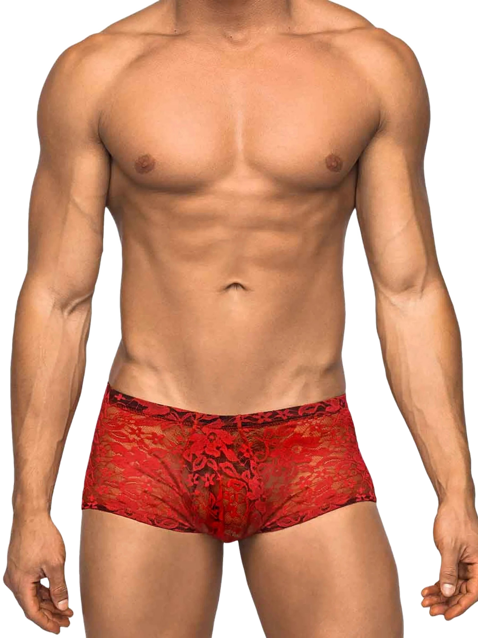 MINI SHORT STRETCH LACE RED Male Power Lingerie