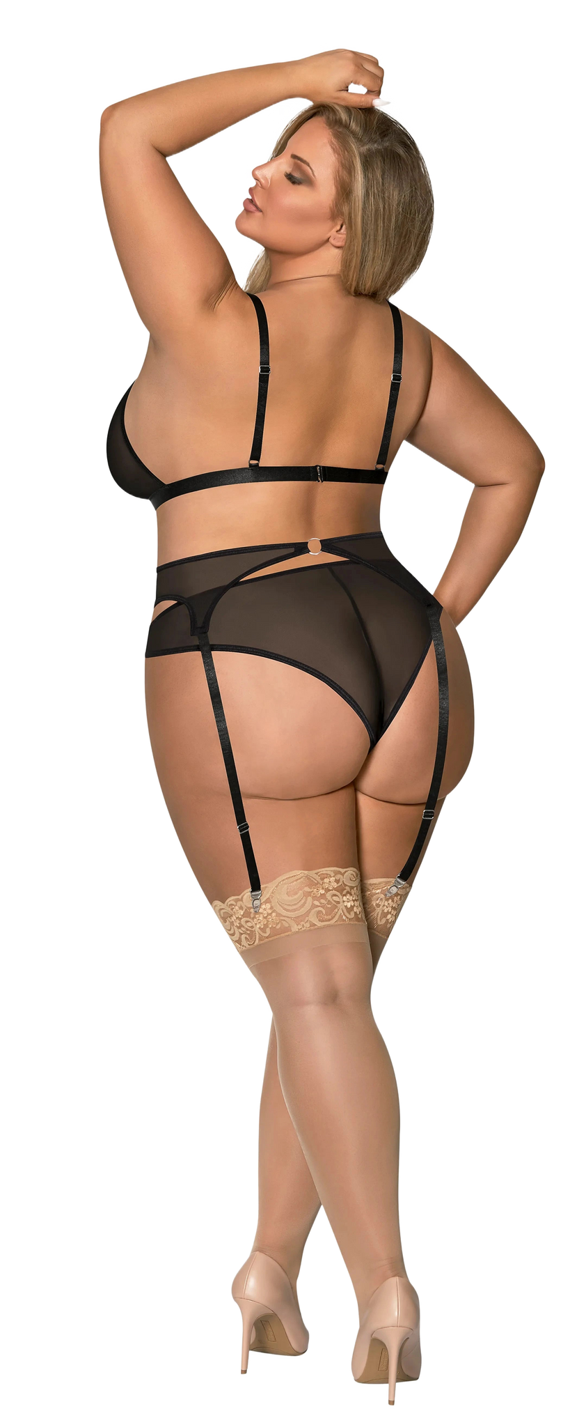 SASSY BRA GARTER & ROUCHED PANTY BLACK Magic Silk Lingerie