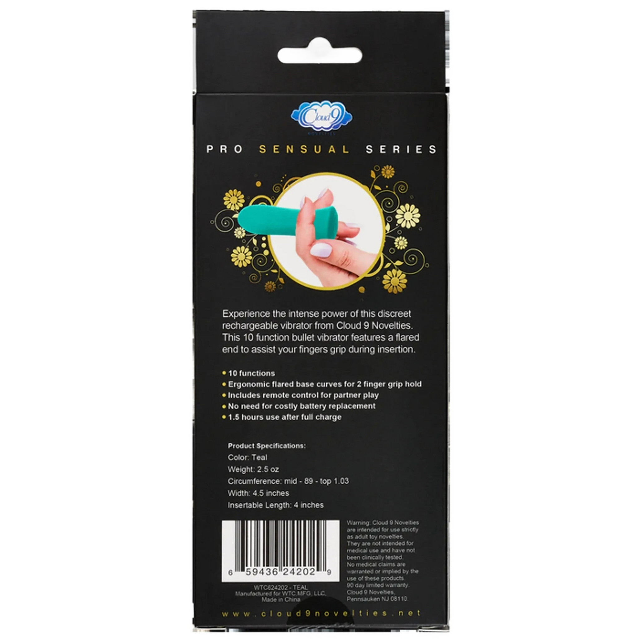 PRO SENSUAL POWER TOUCH BULLET W/ REMOTE CONTROL TEAL Cloud 9 Novelties